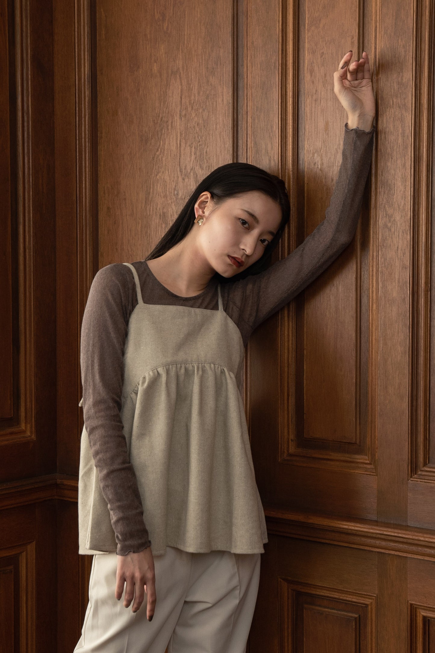herringbone gather peplum cami