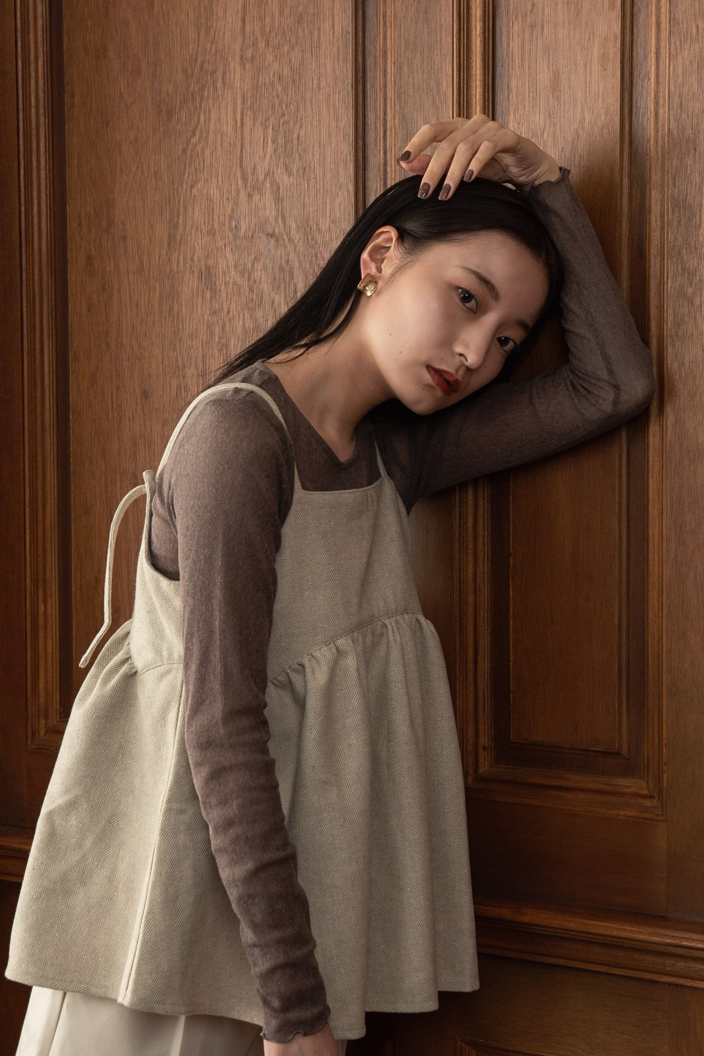 herringbone gather peplum cami