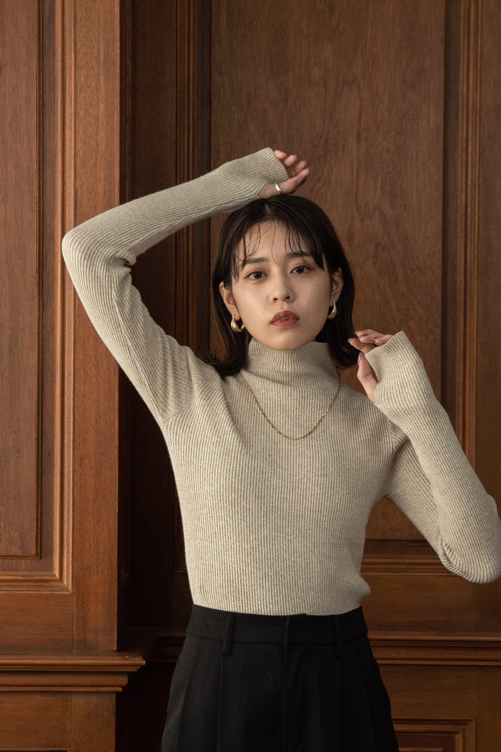 high neck melange knit