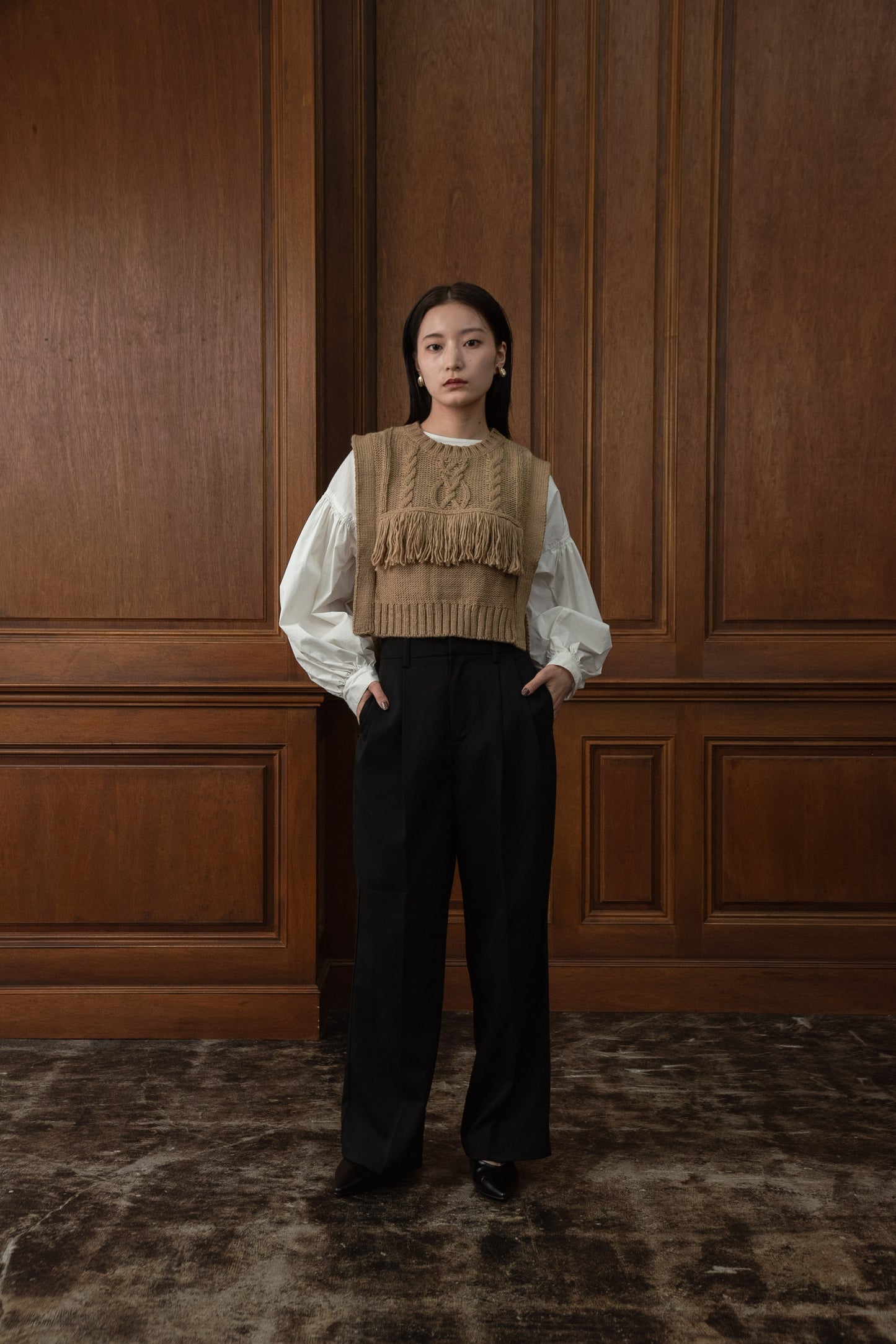 cable knit fringe vest