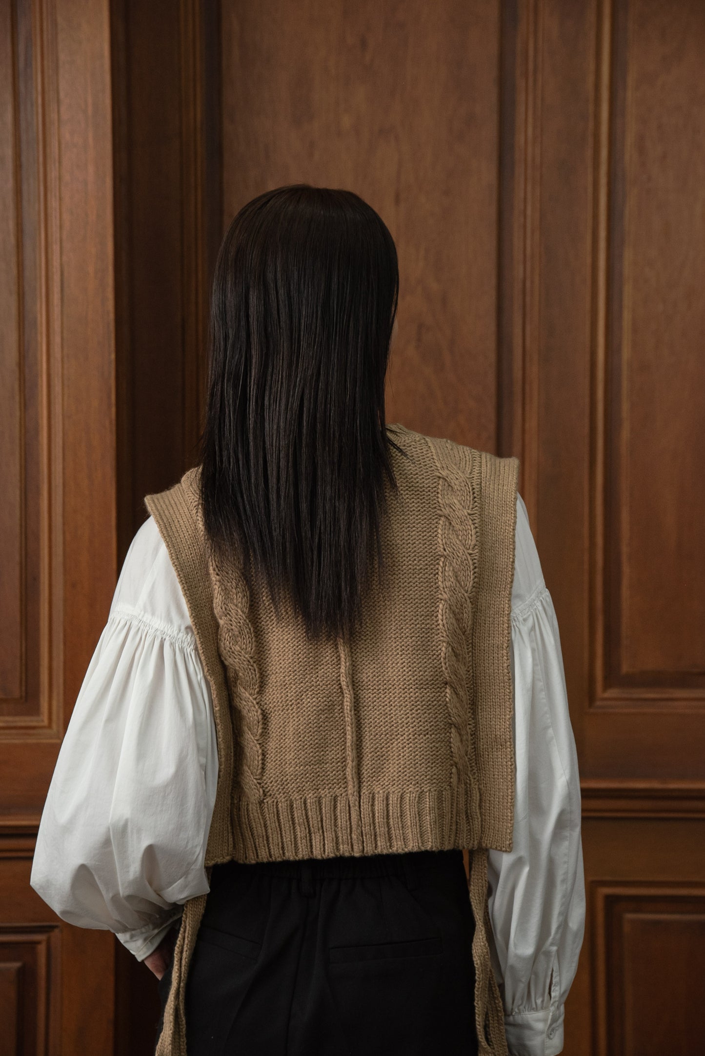 cable knit fringe vest