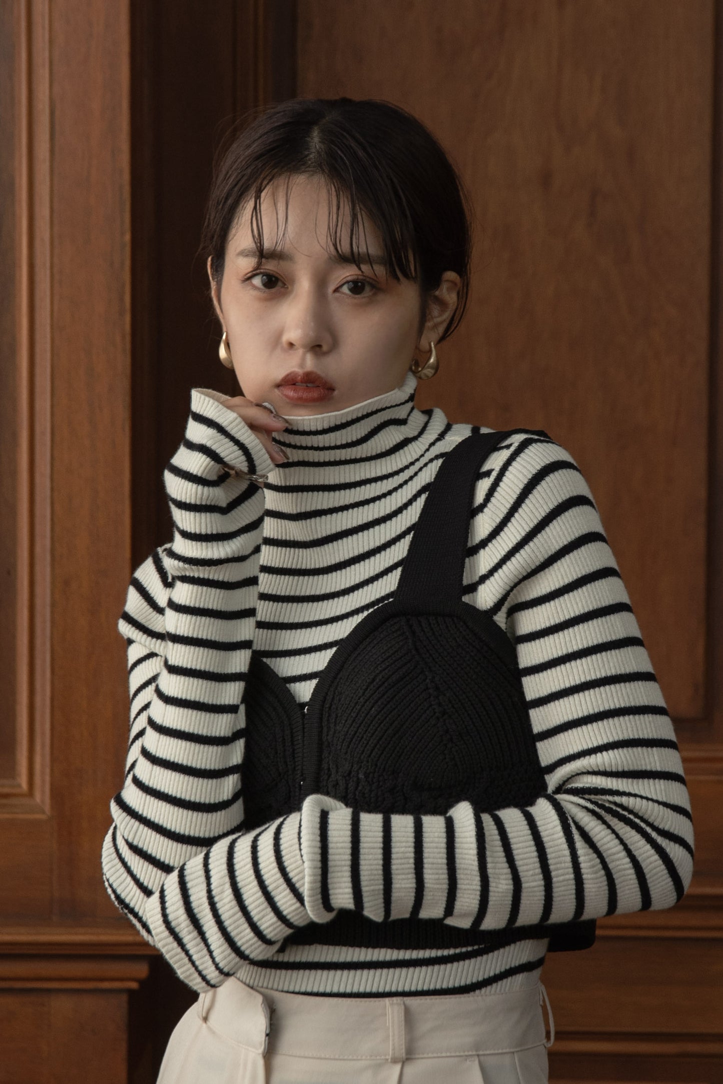 high neck lib knit