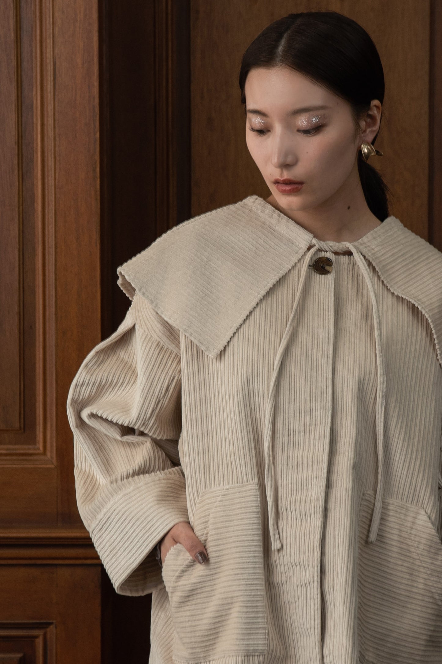 corduroy 2way midi coat