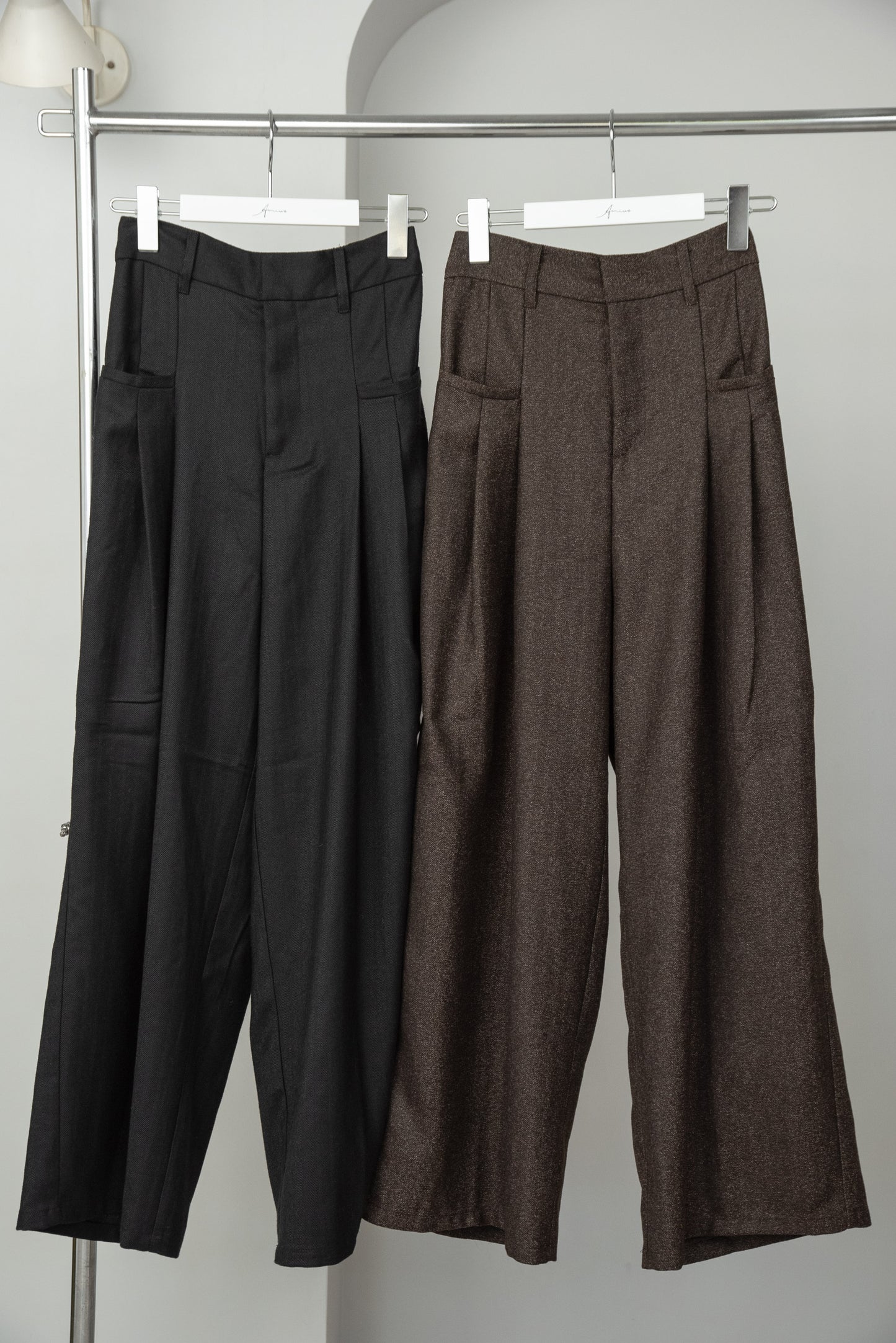 tweed tuck wide pants