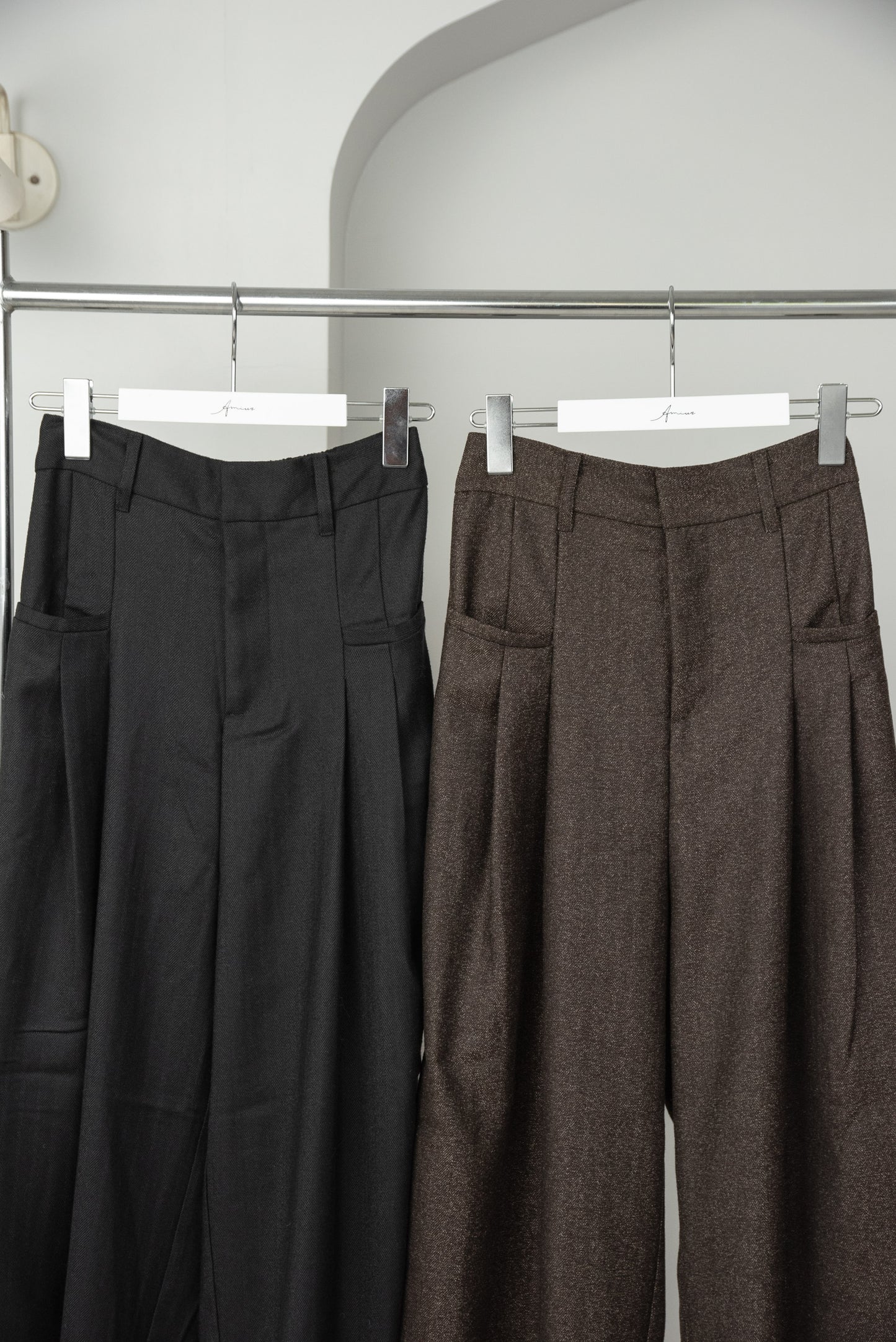 tweed tuck wide pants