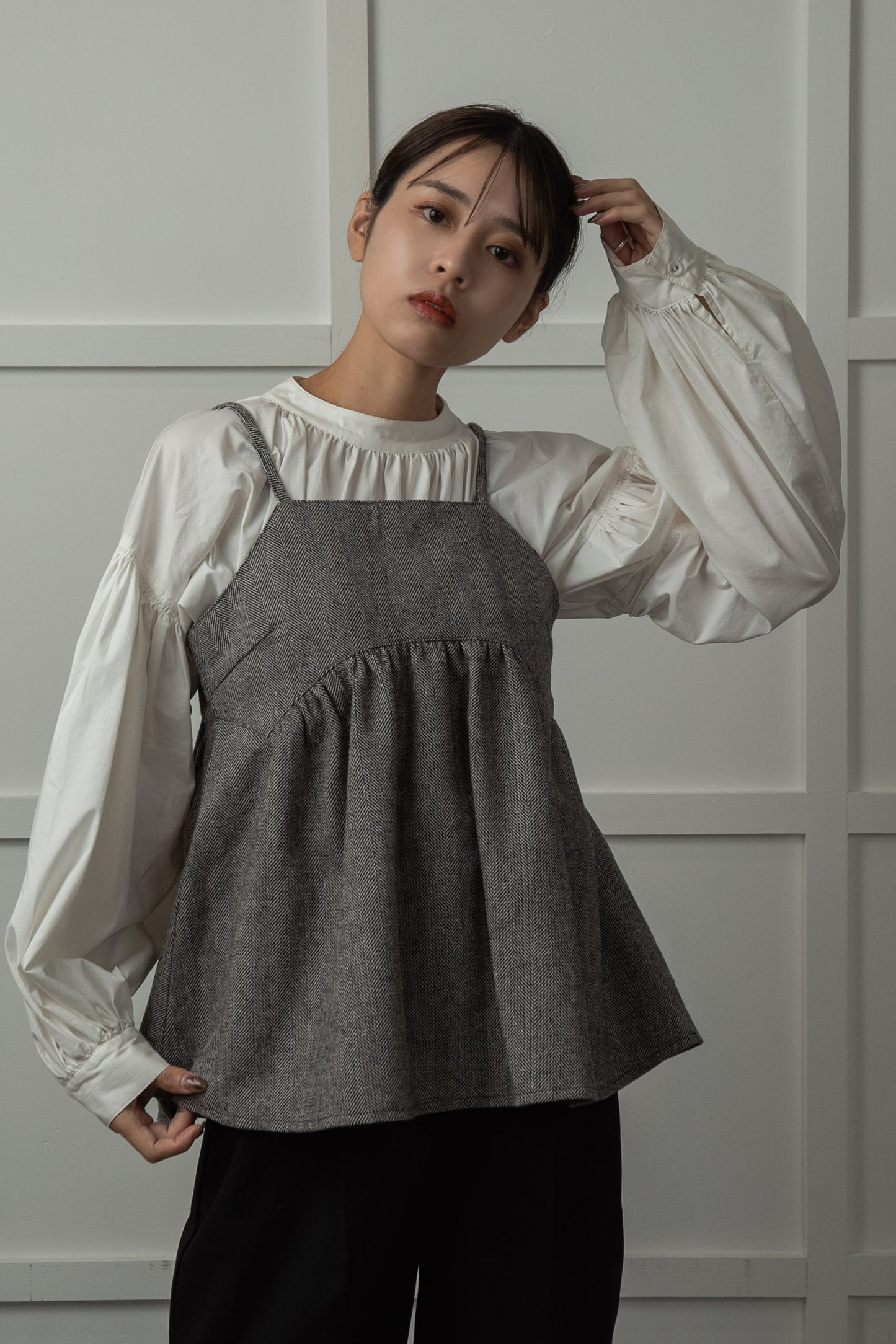 herringbone gather peplum cami