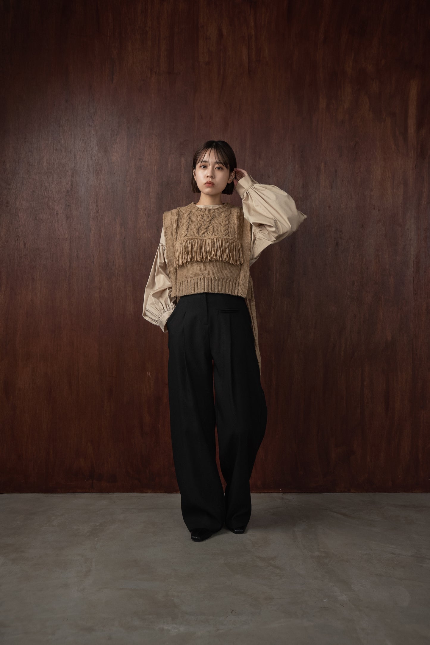 cable knit fringe vest