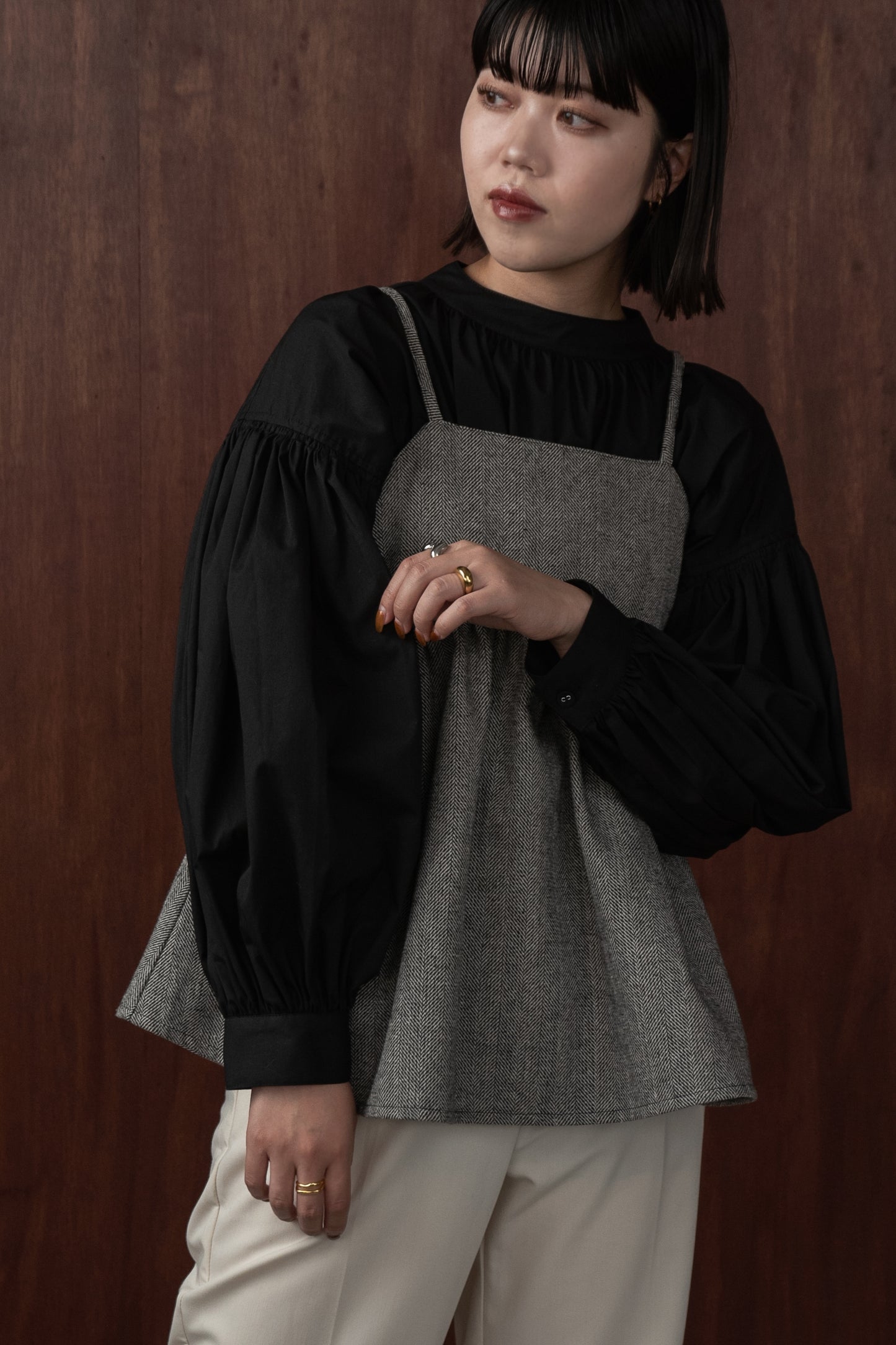 herringbone gather peplum cami