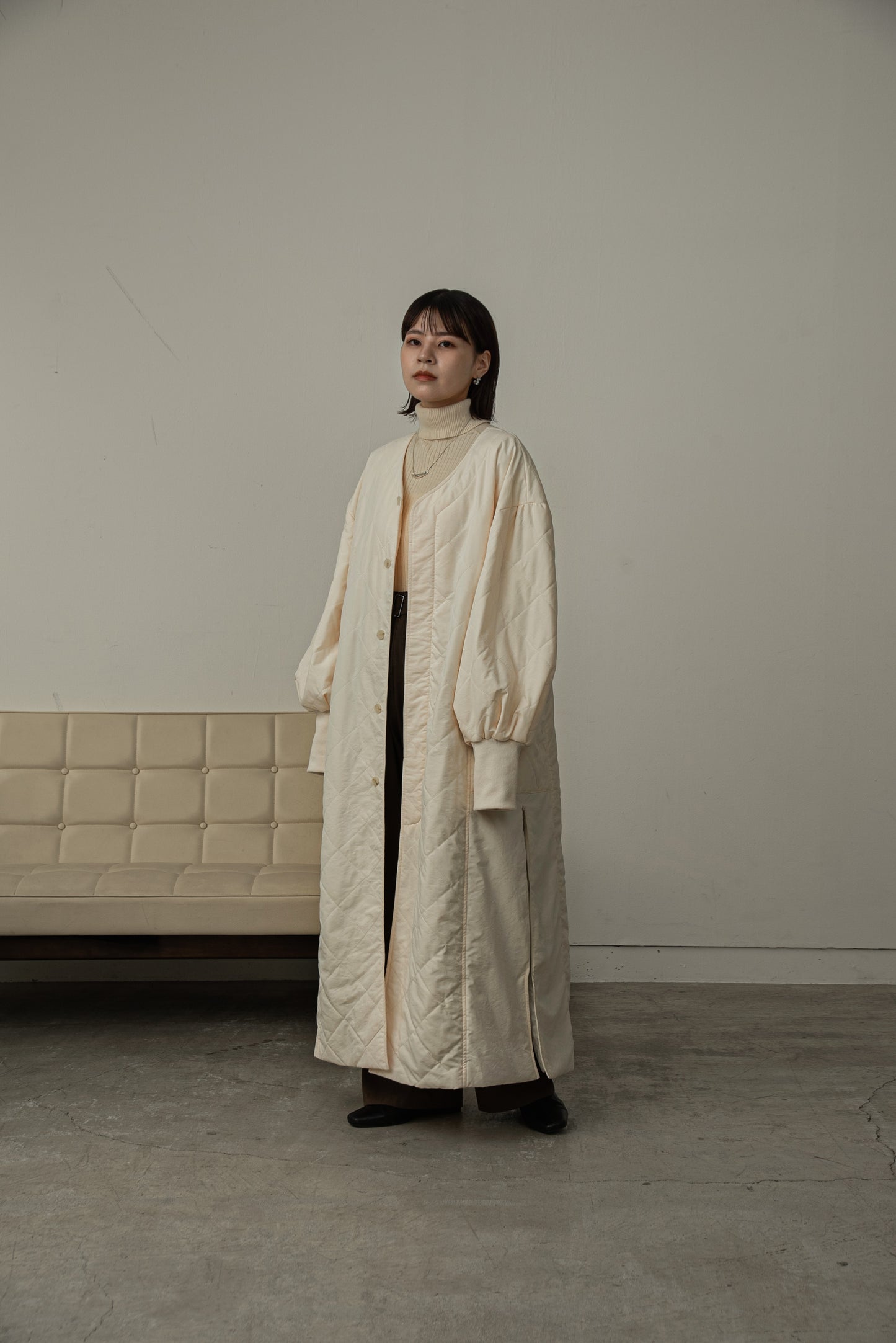 quilting volume sleeve long coat