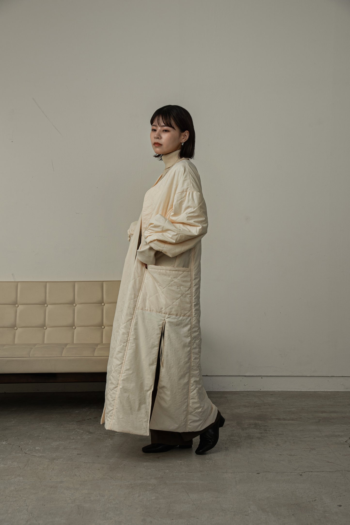 quilting volume sleeve long coat