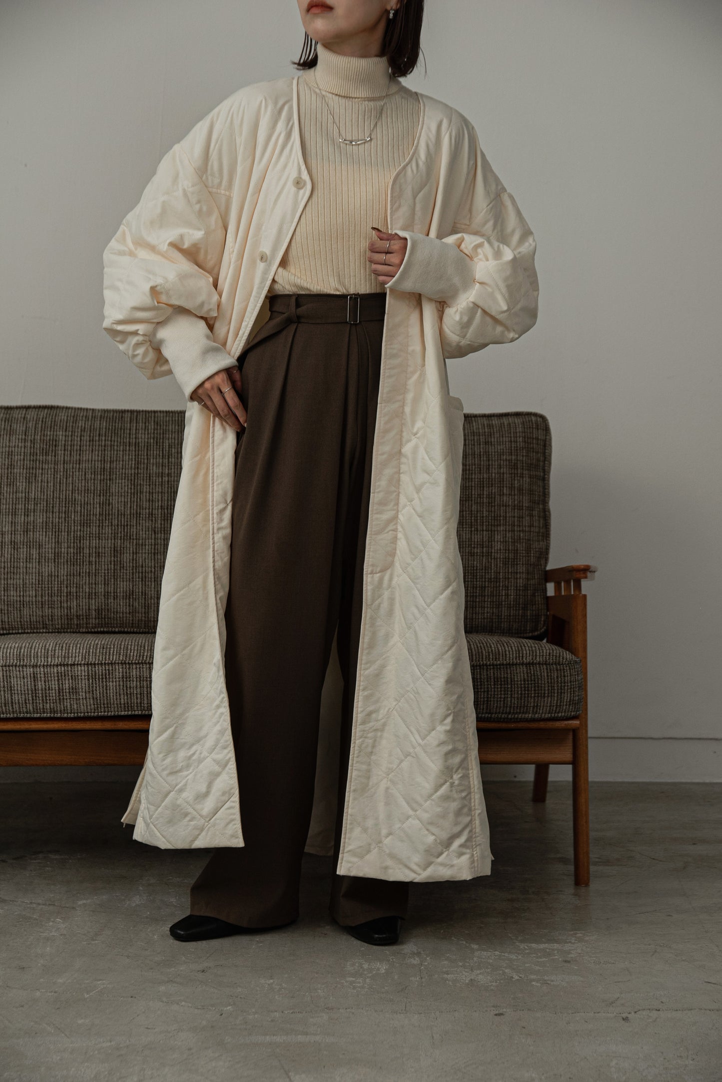 quilting volume sleeve long coat