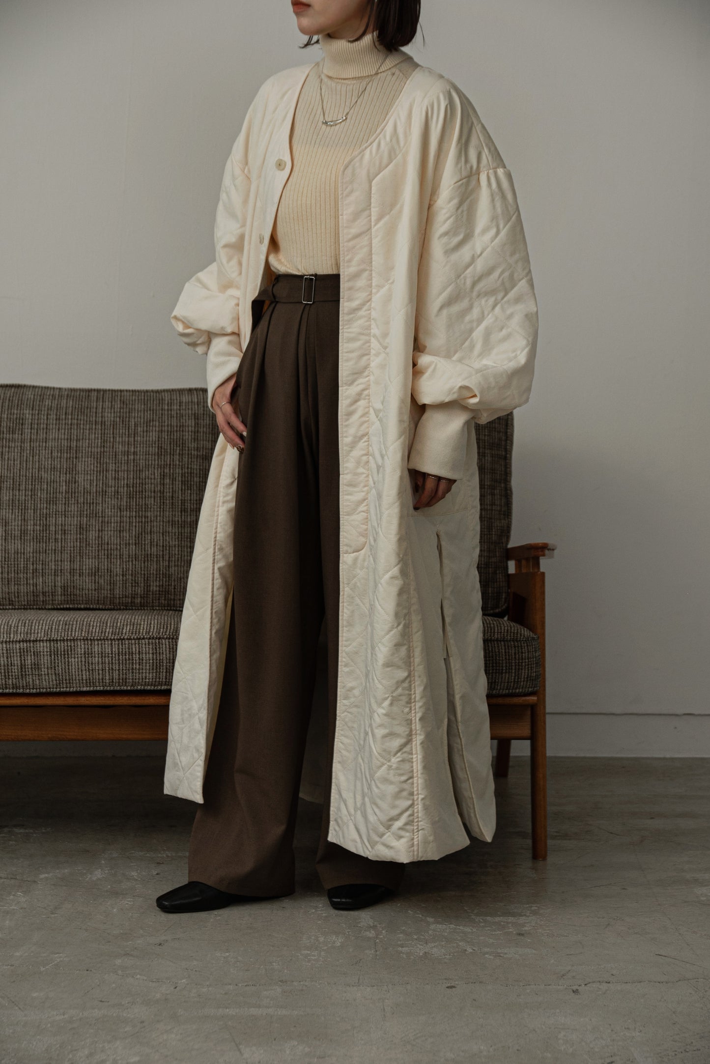 quilting volume sleeve long coat