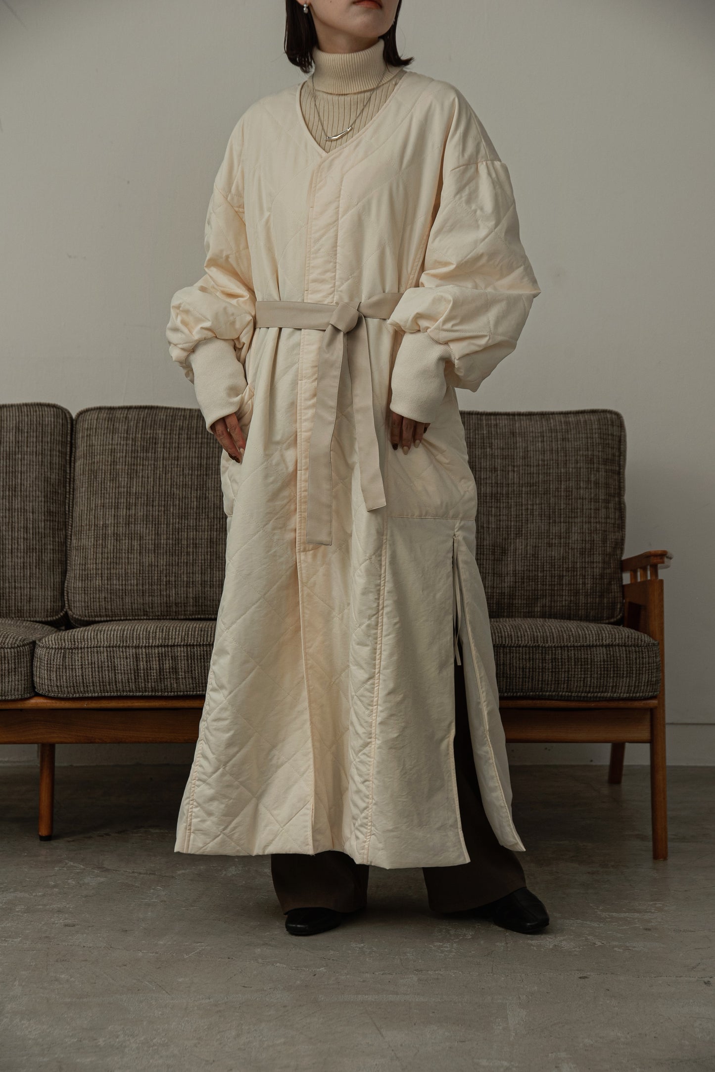 quilting volume sleeve long coat
