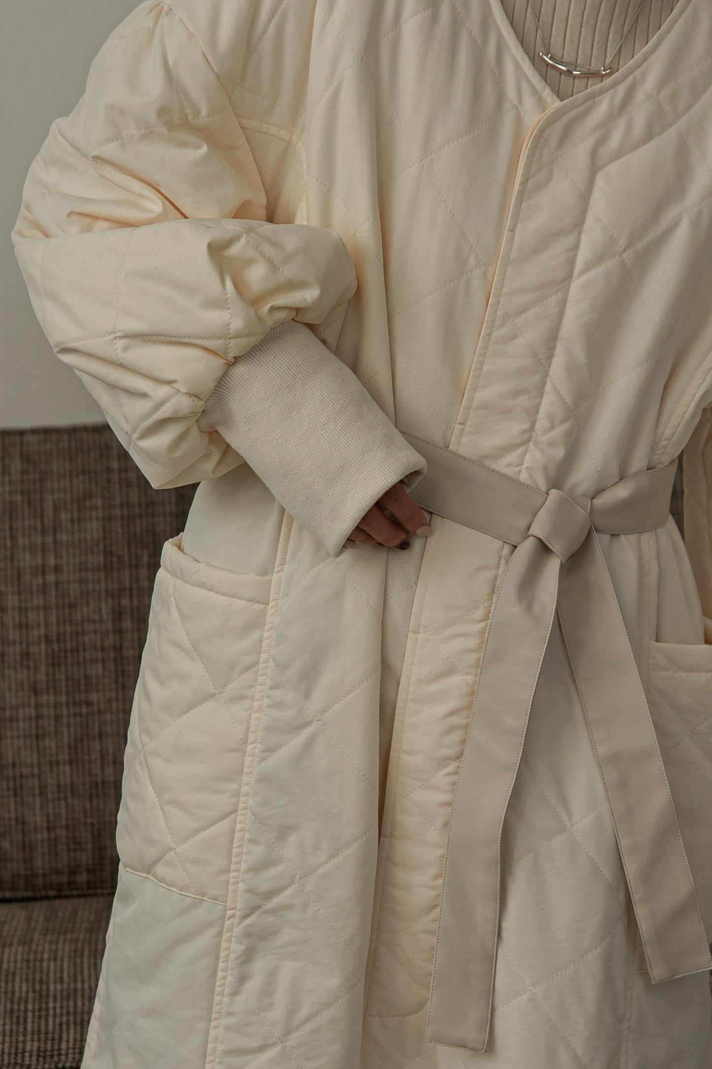 quilting volume sleeve long coat