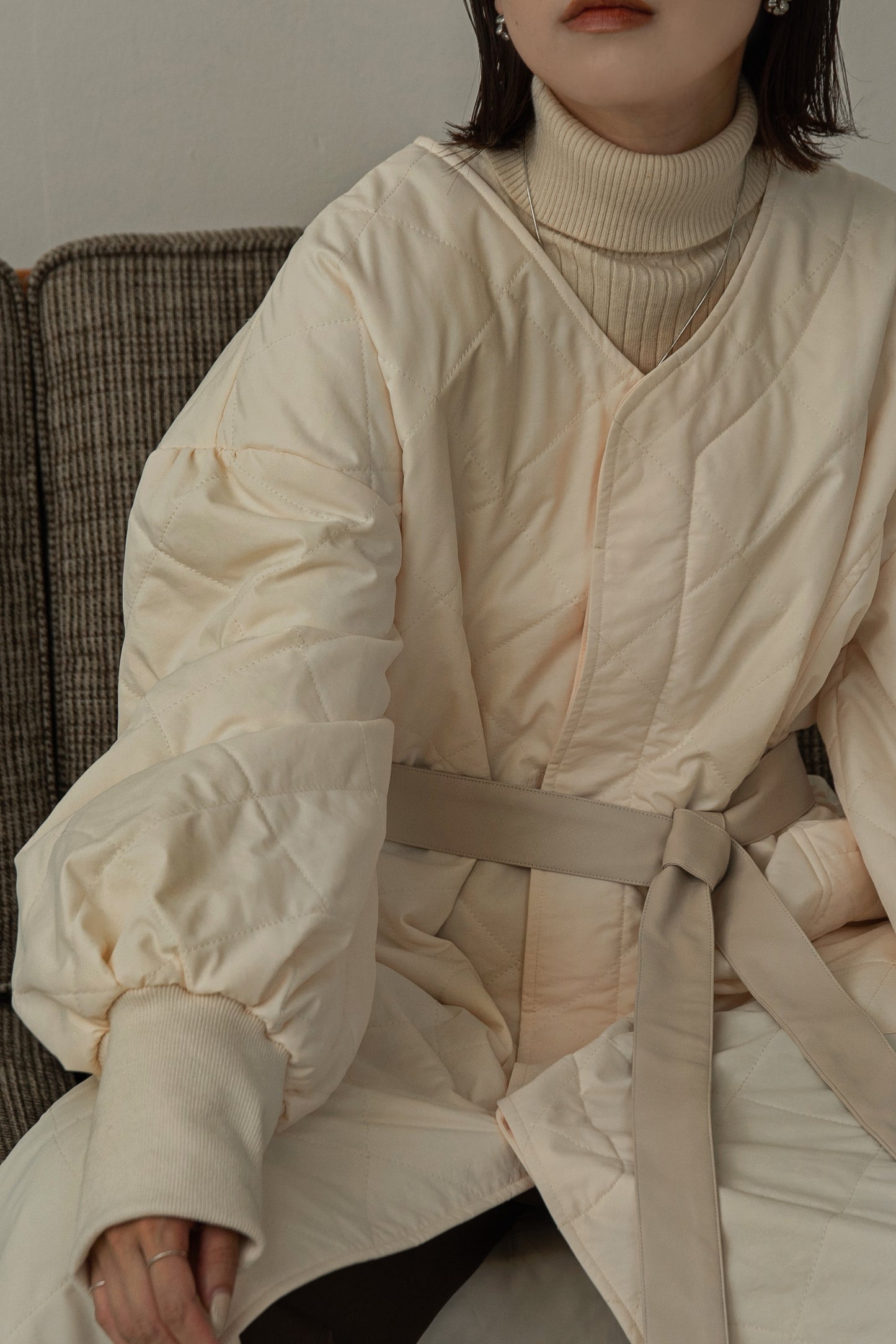 quilting volume sleeve long coat