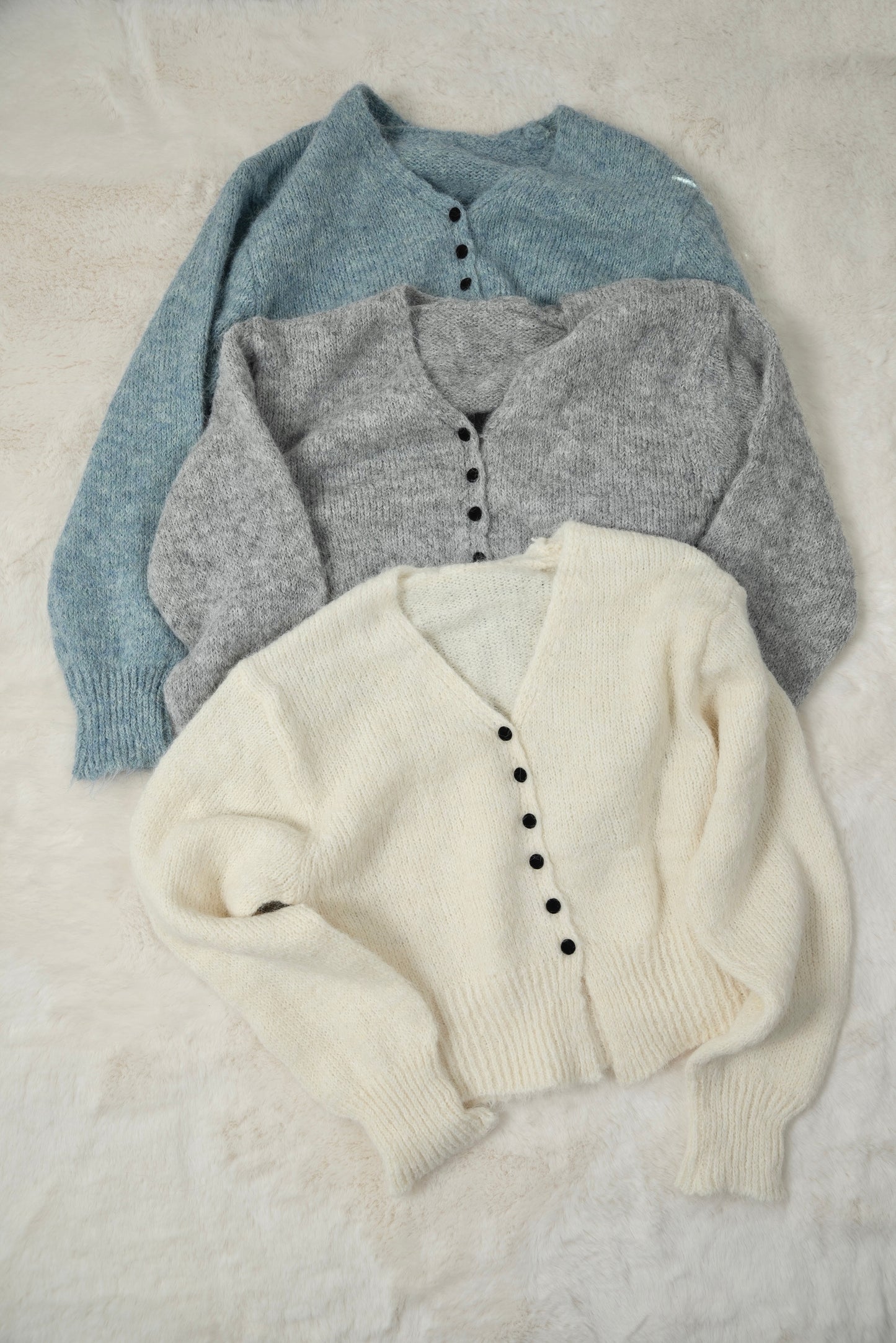 fluffy accent button v neck cardigan
