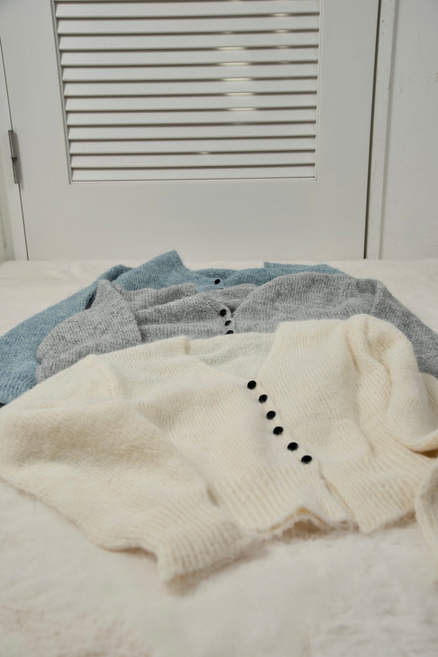 fluffy accent button v neck cardigan