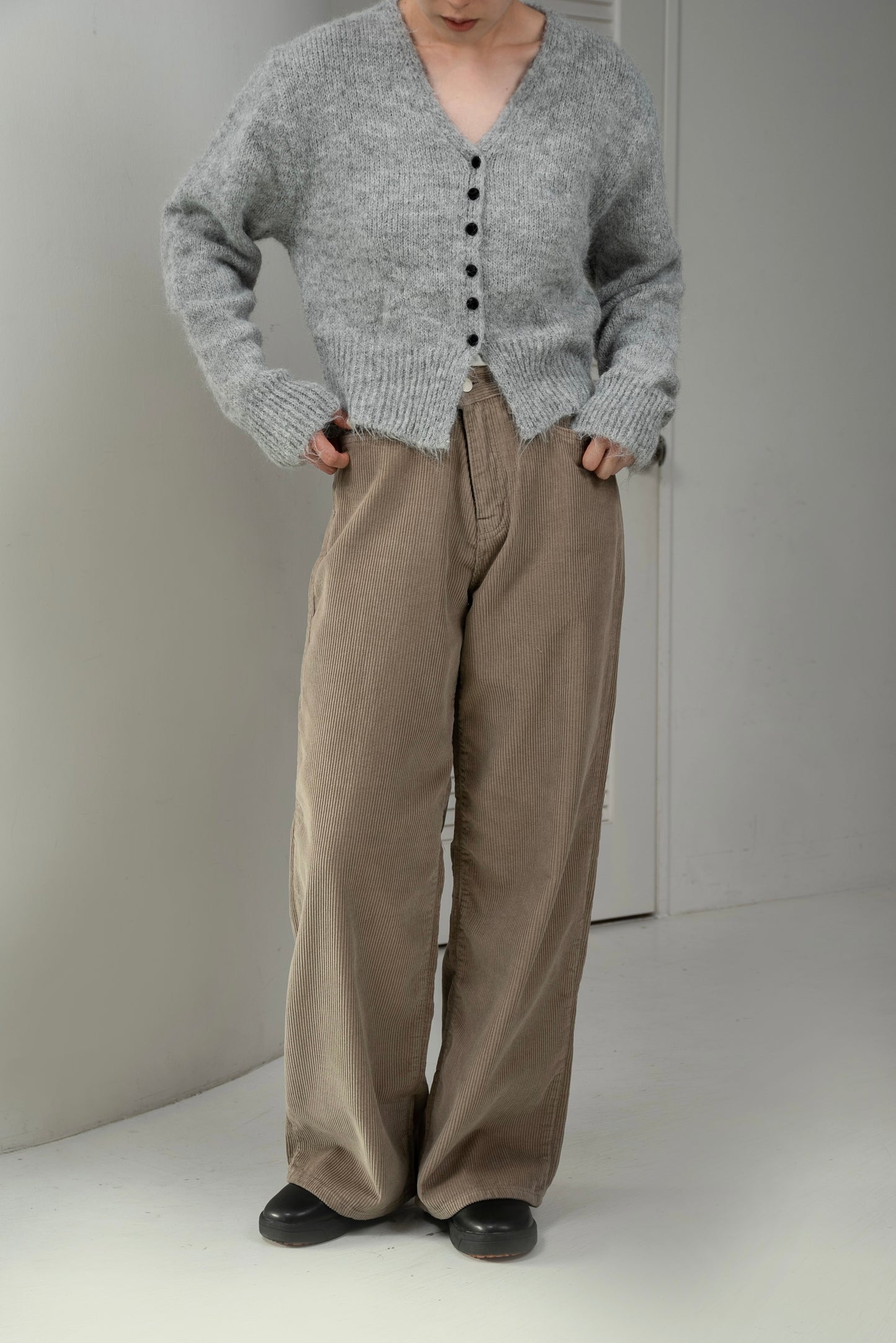 fluffy accent button v neck cardigan