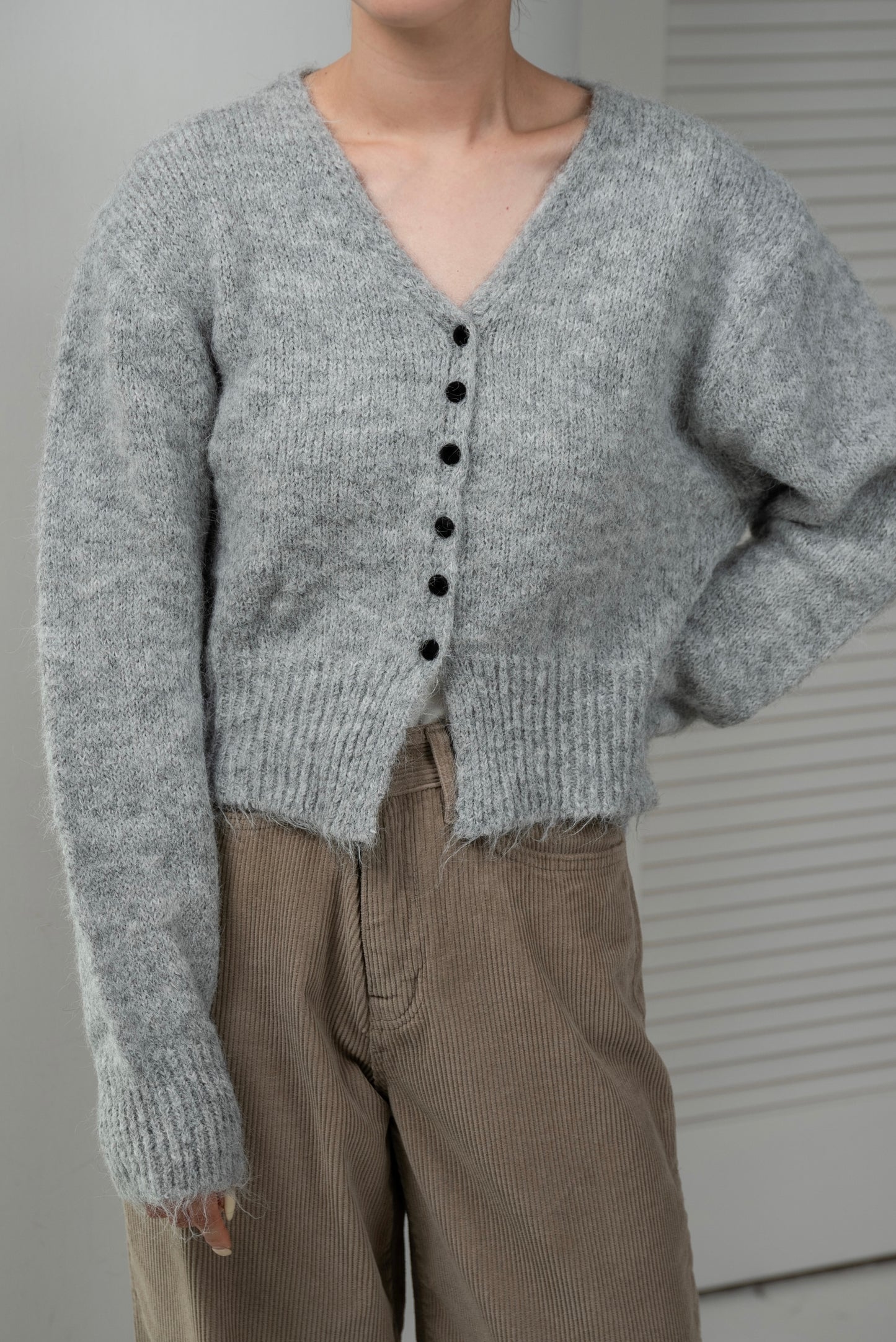 fluffy accent button v neck cardigan