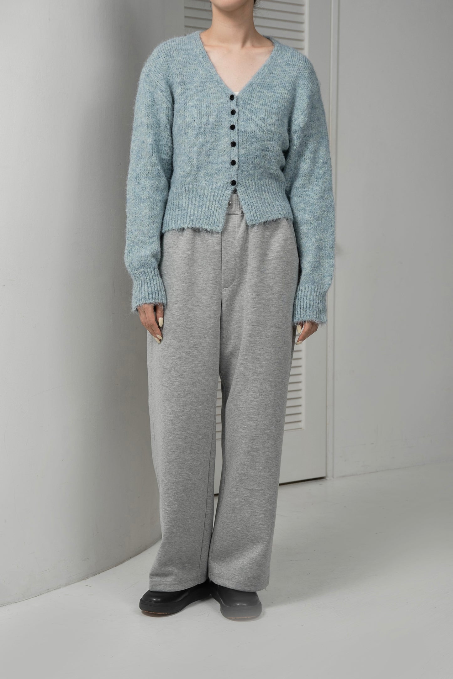 fluffy accent button v neck cardigan