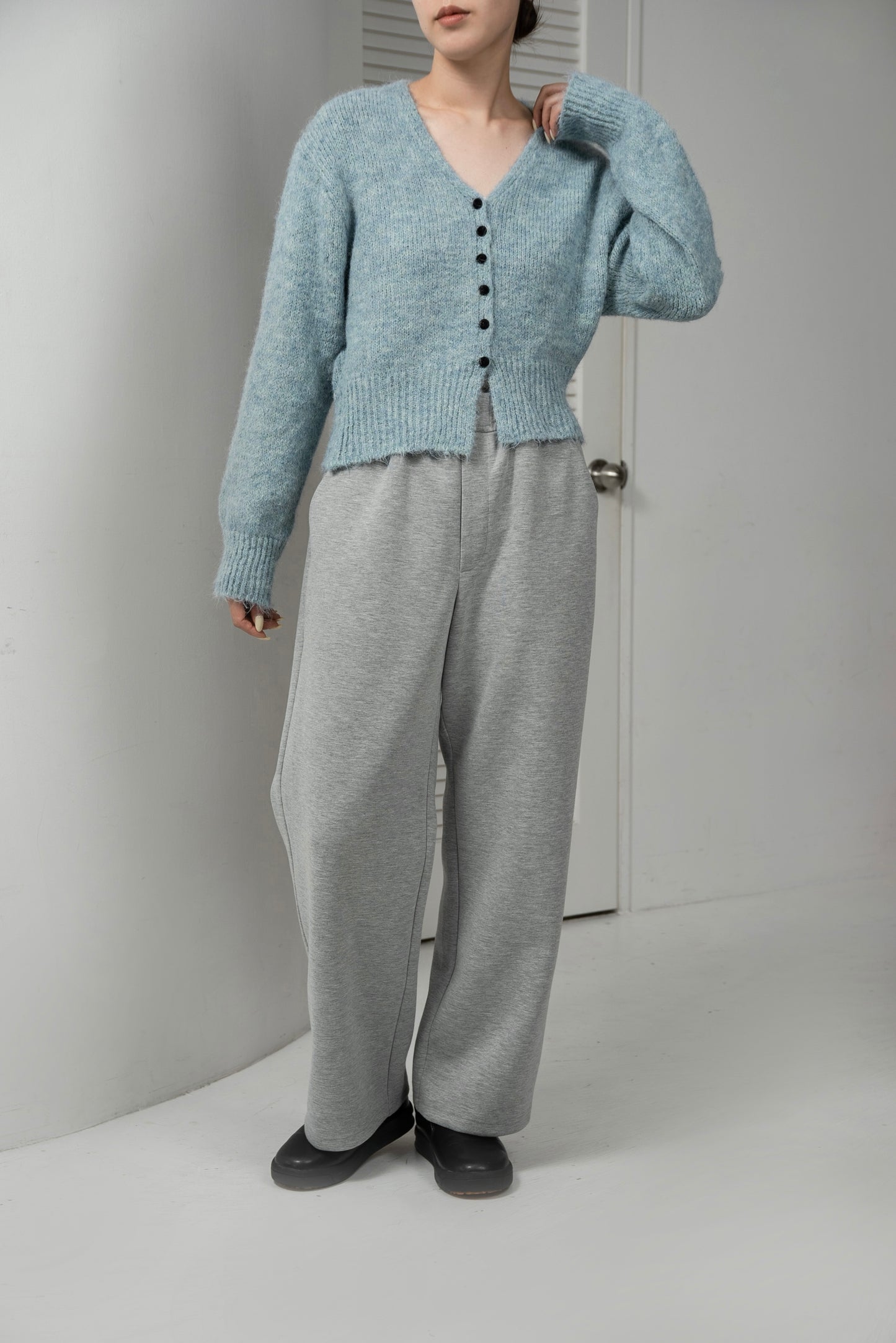 fluffy accent button v neck cardigan