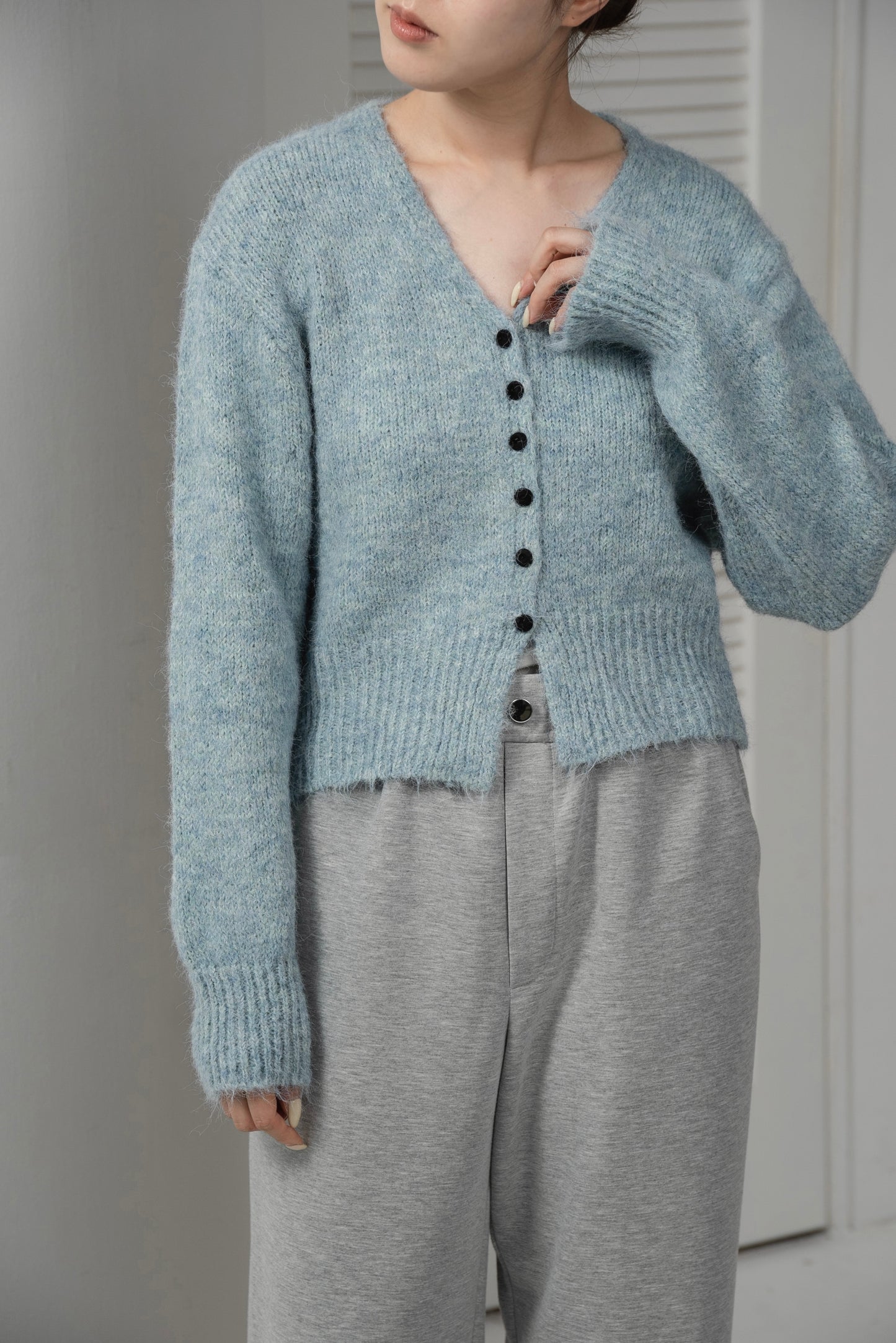 fluffy accent button v neck cardigan