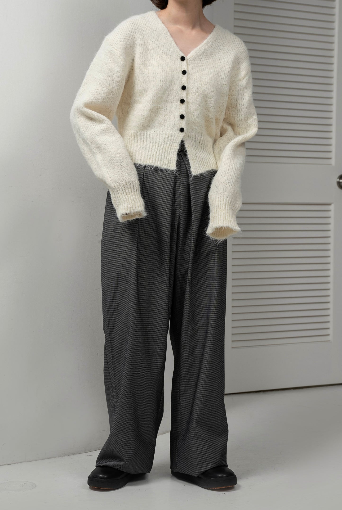 fluffy accent button v neck cardigan