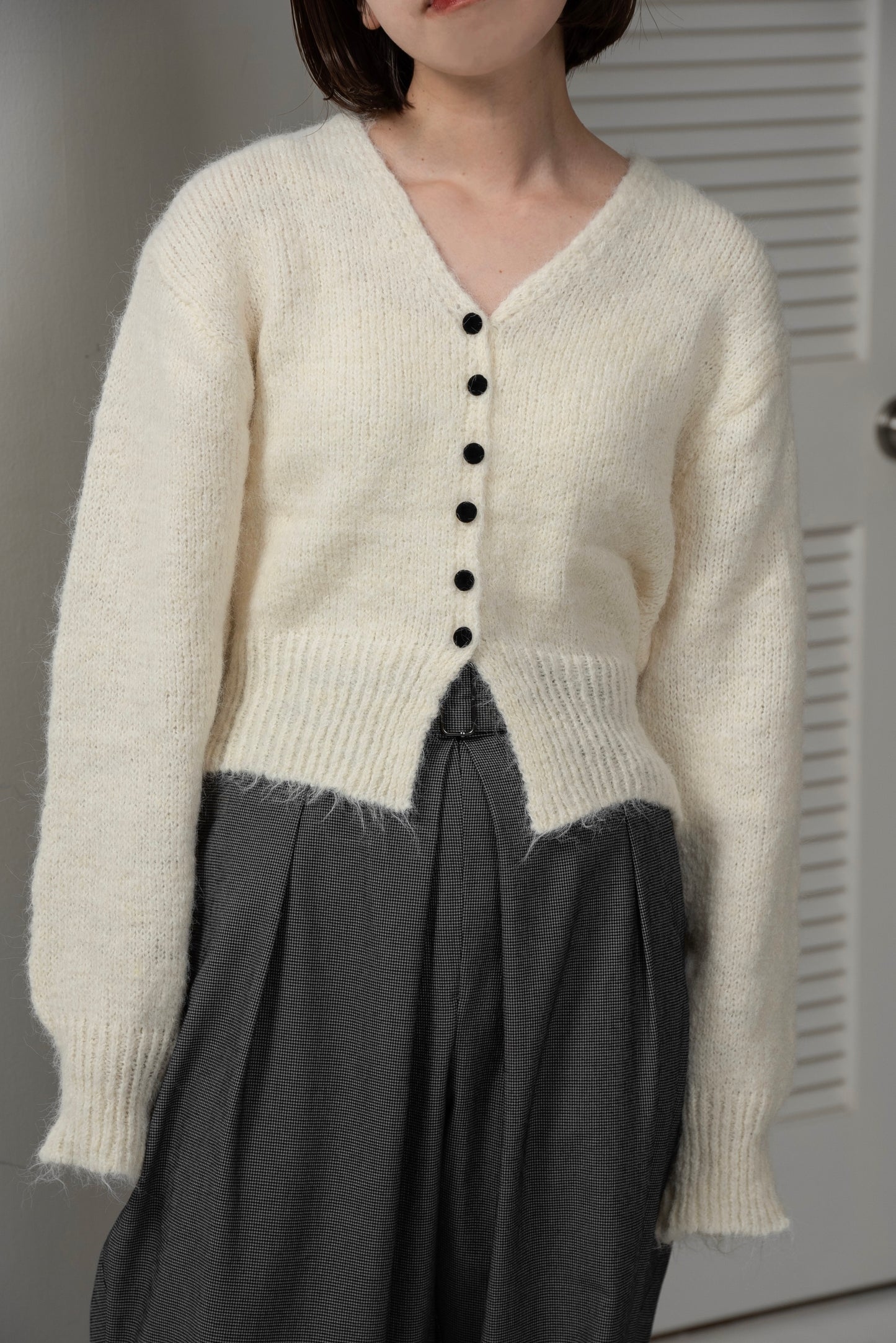 fluffy accent button v neck cardigan