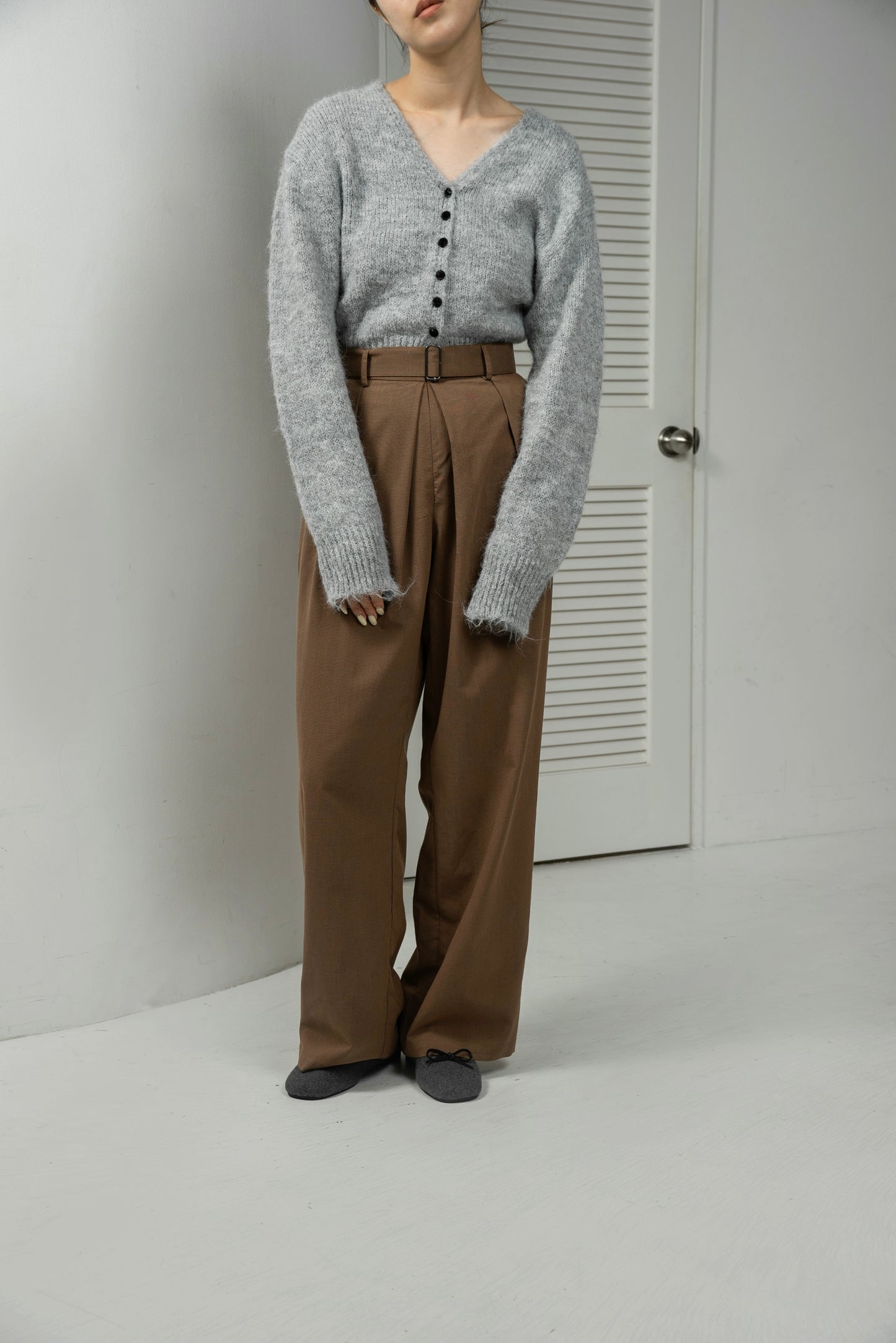 fluffy accent button v neck cardigan