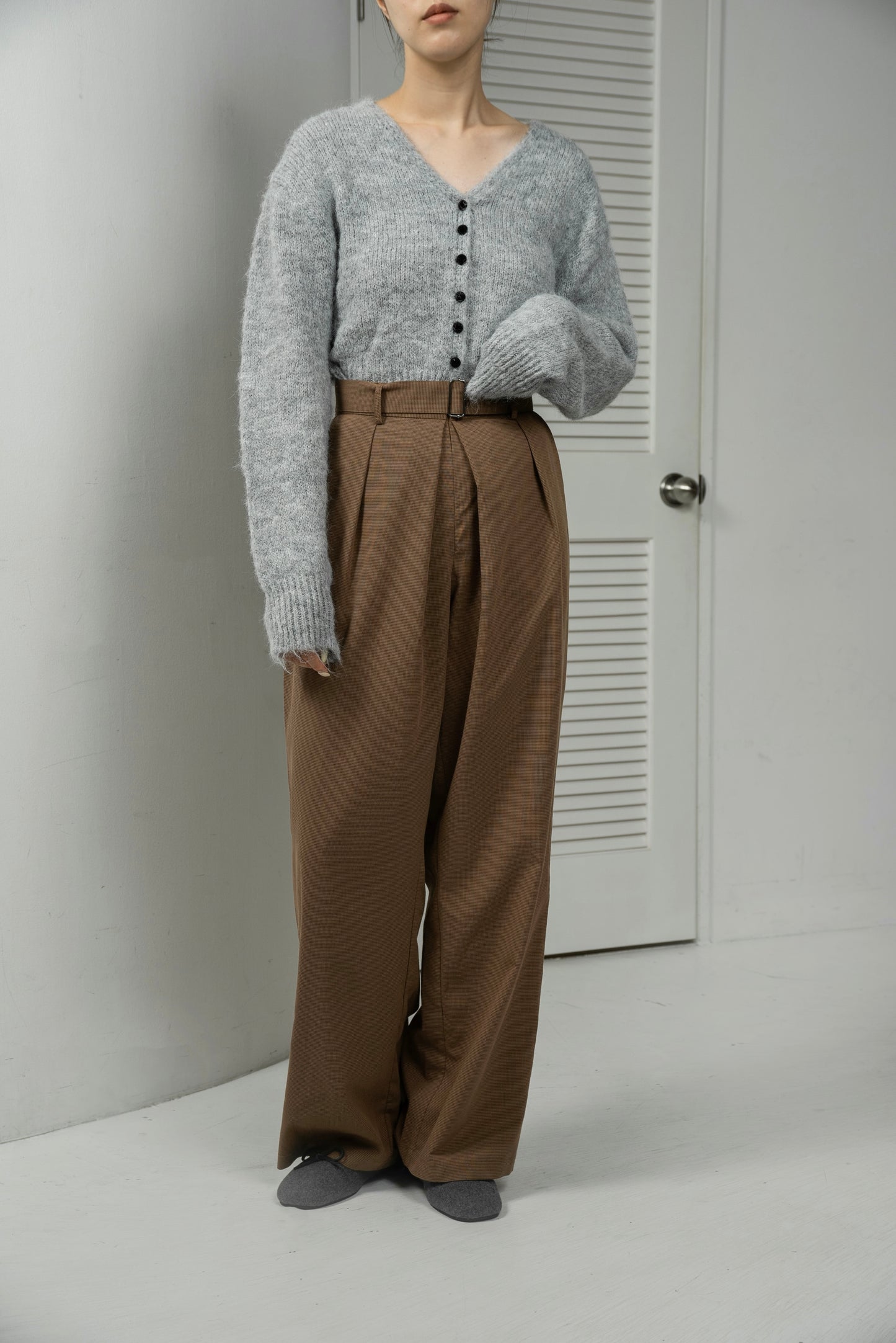 fluffy accent button v neck cardigan