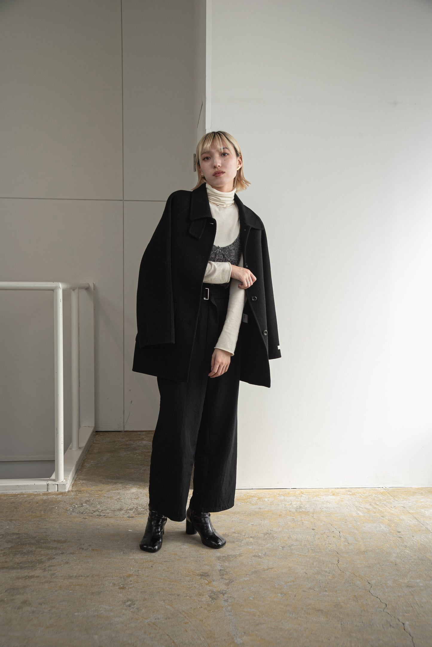 2way neck arrange handmade midi coat
