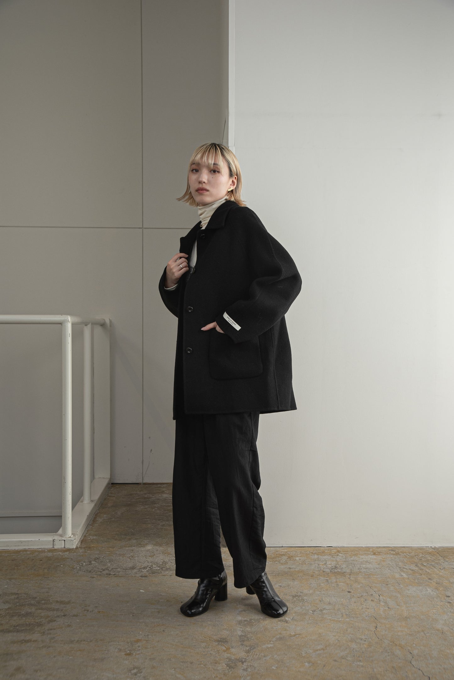 2way neck arrange handmade midi coat