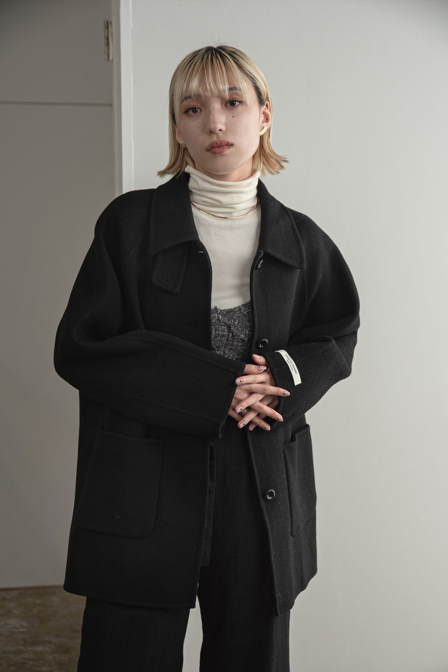 2way neck arrange handmade midi coat