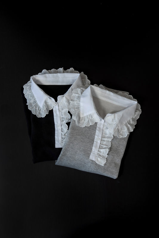 lace collar docking half button tops【eim plus+限定アイテム】