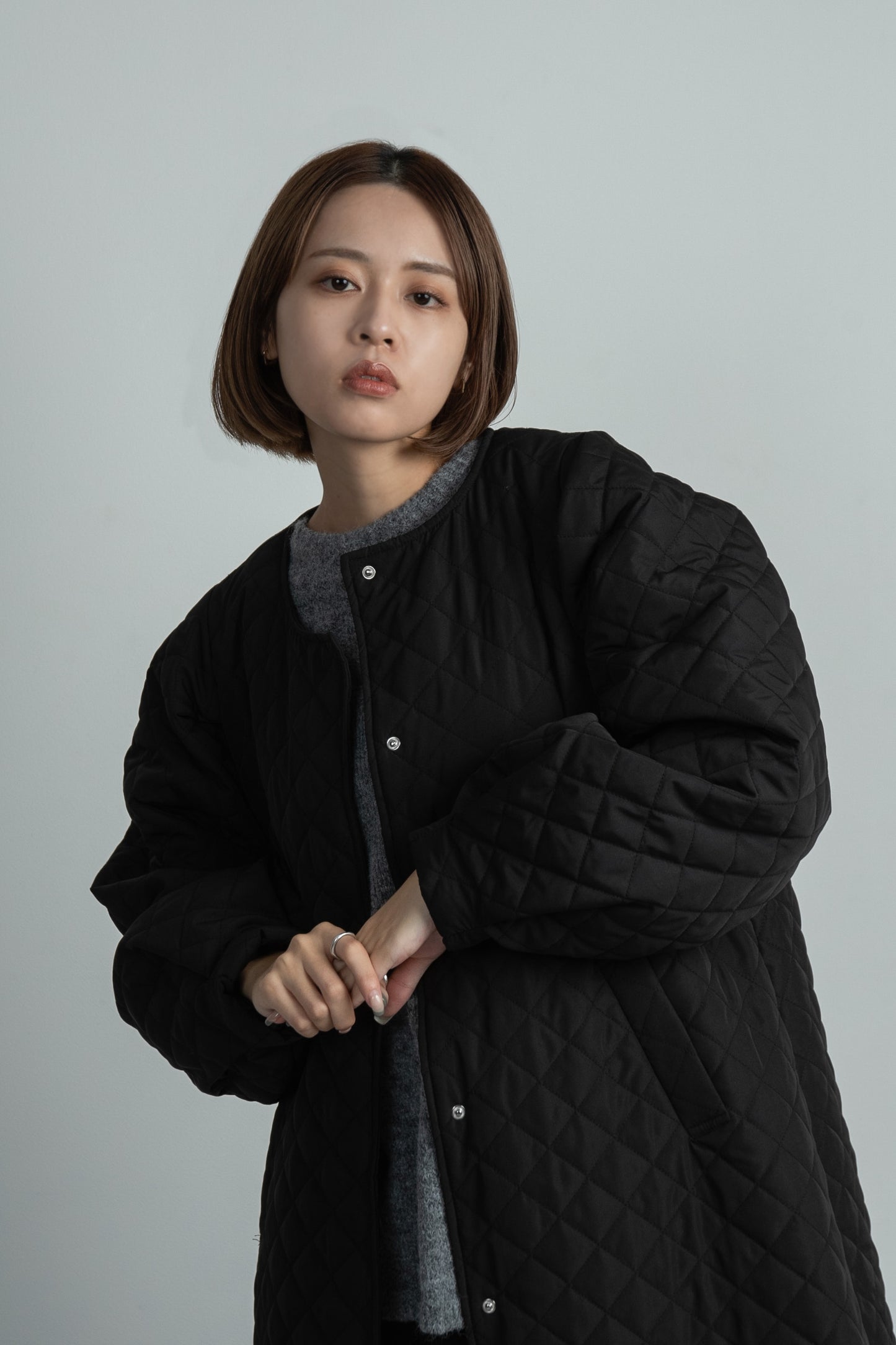 quilting big collar long coat