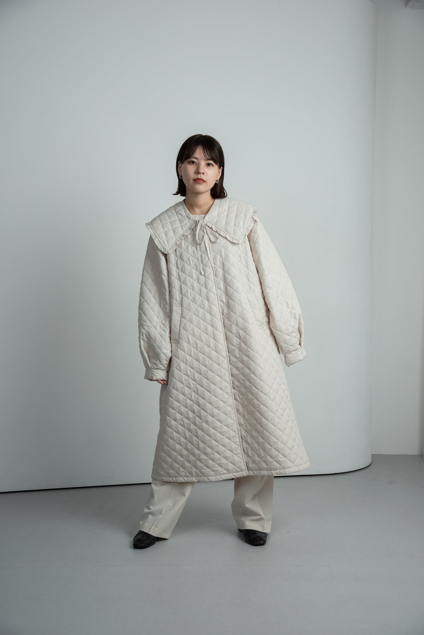 quilting big collar long coat