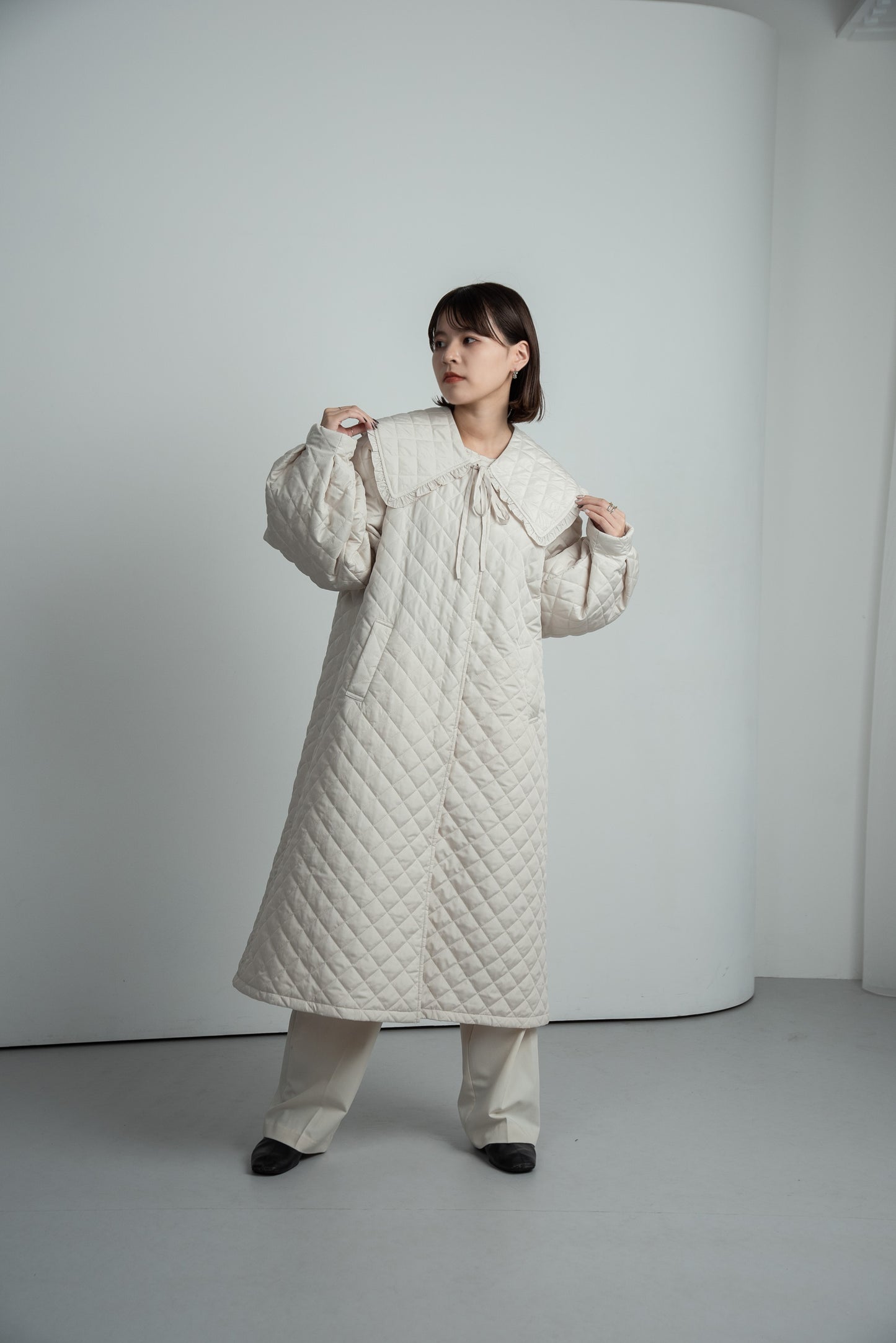 quilting big collar long coat