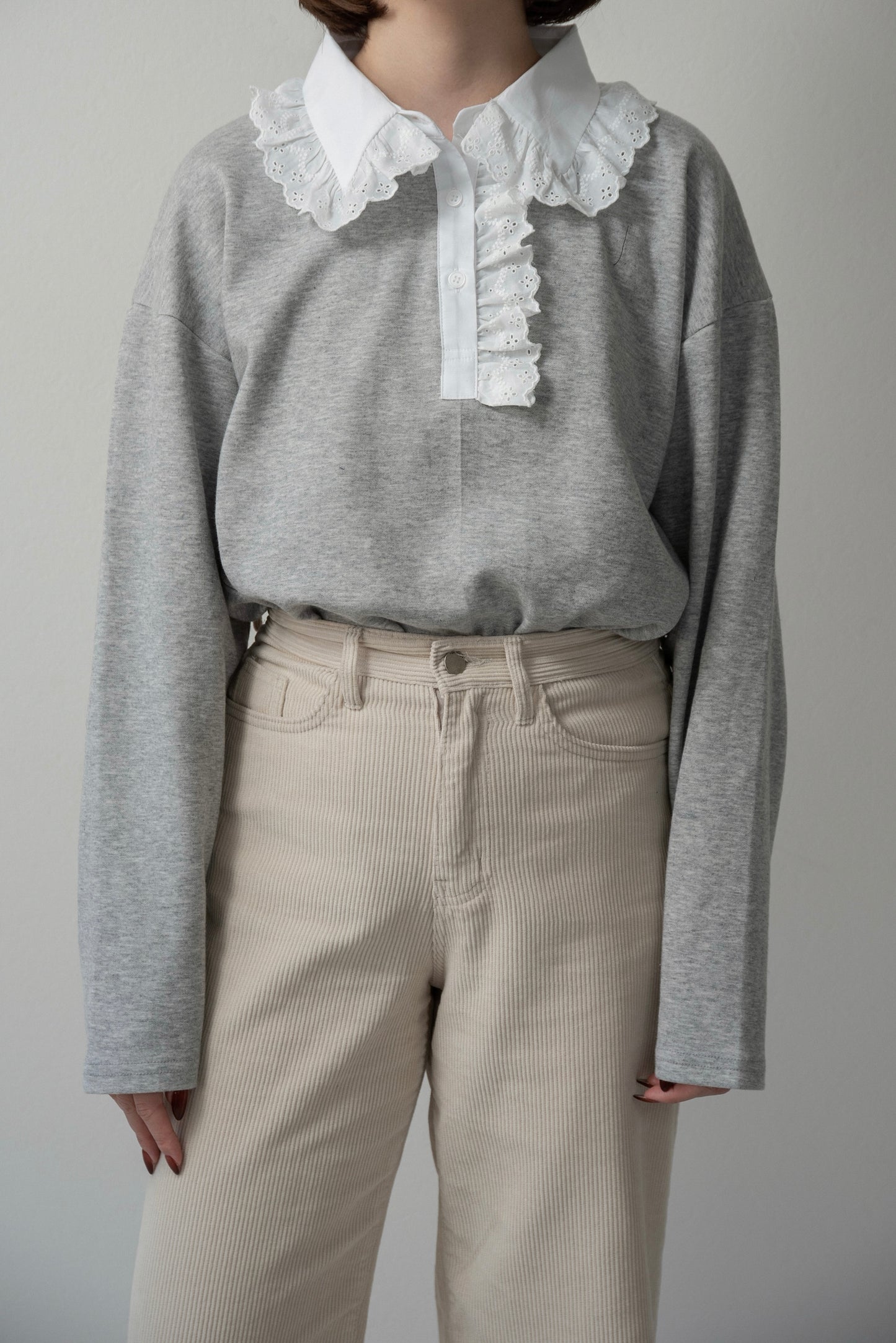 lace collar docking half button tops【eim plus+限定アイテム】