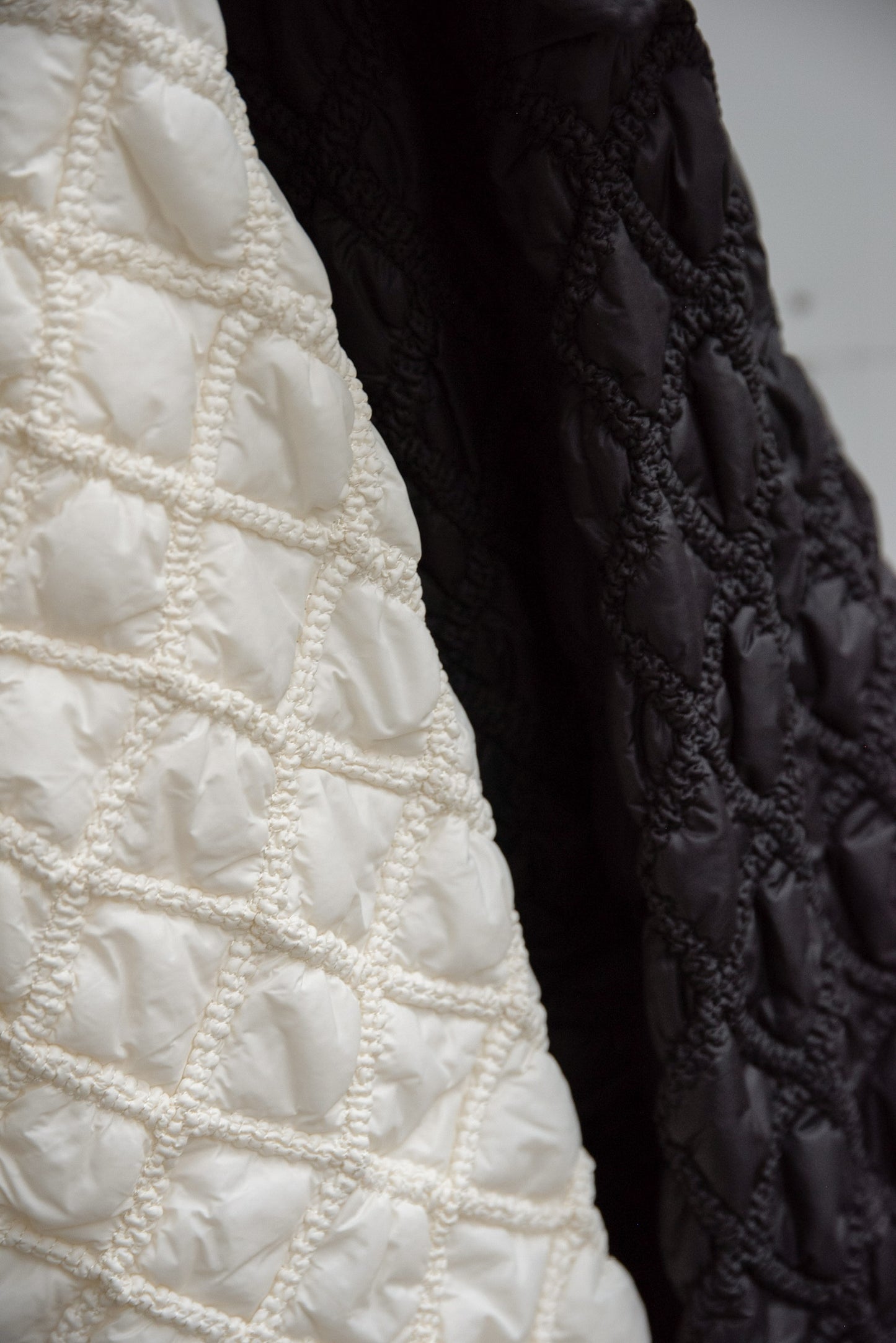 hooded quilted stitch point coat