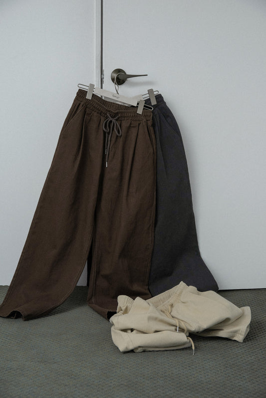 cotton twill drawstring straight pants