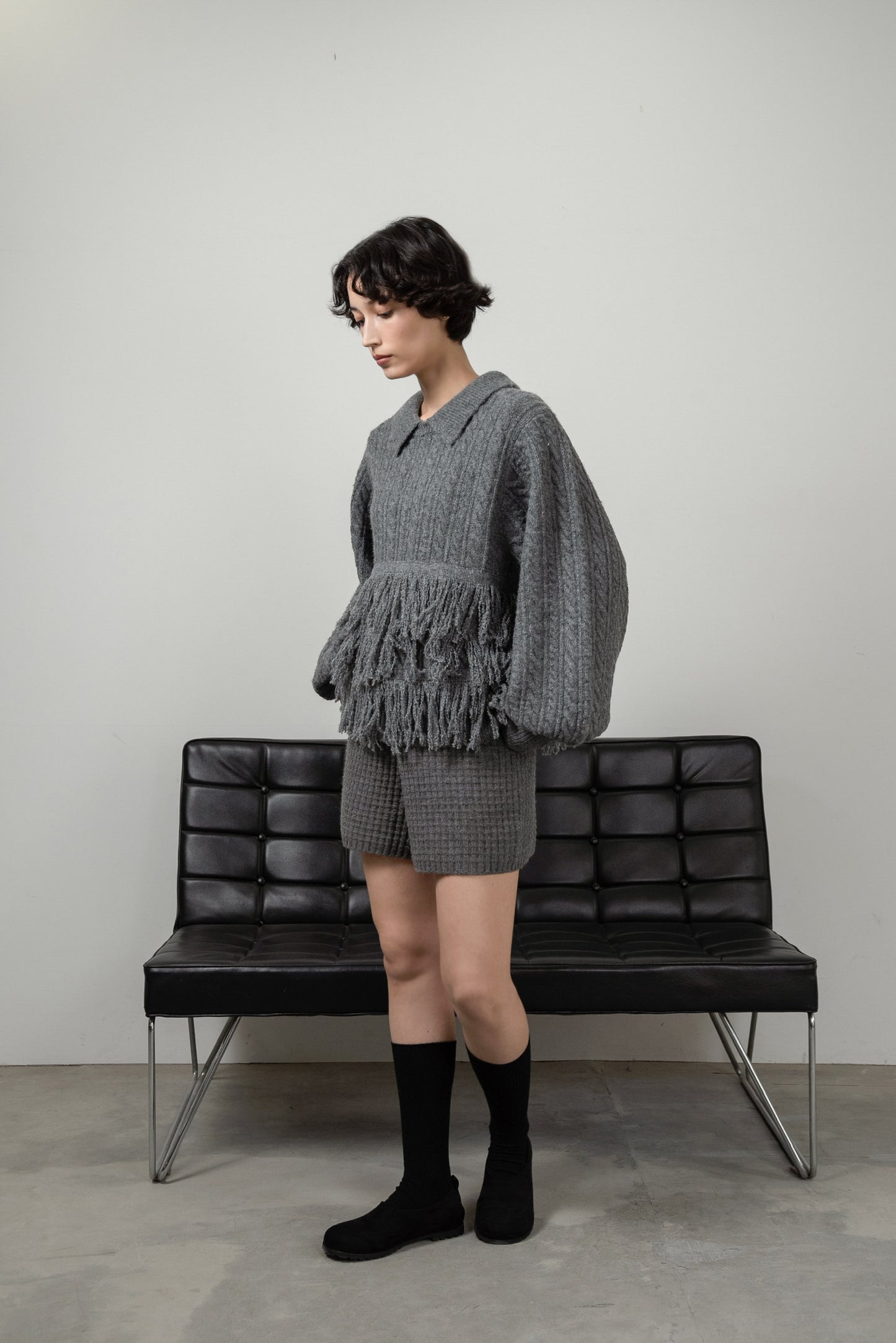 fringe collar cable knit