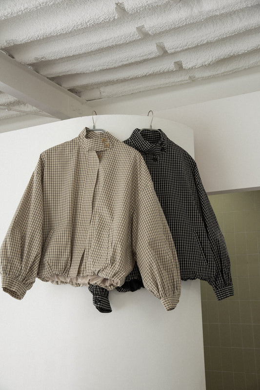 check stand collar blouson