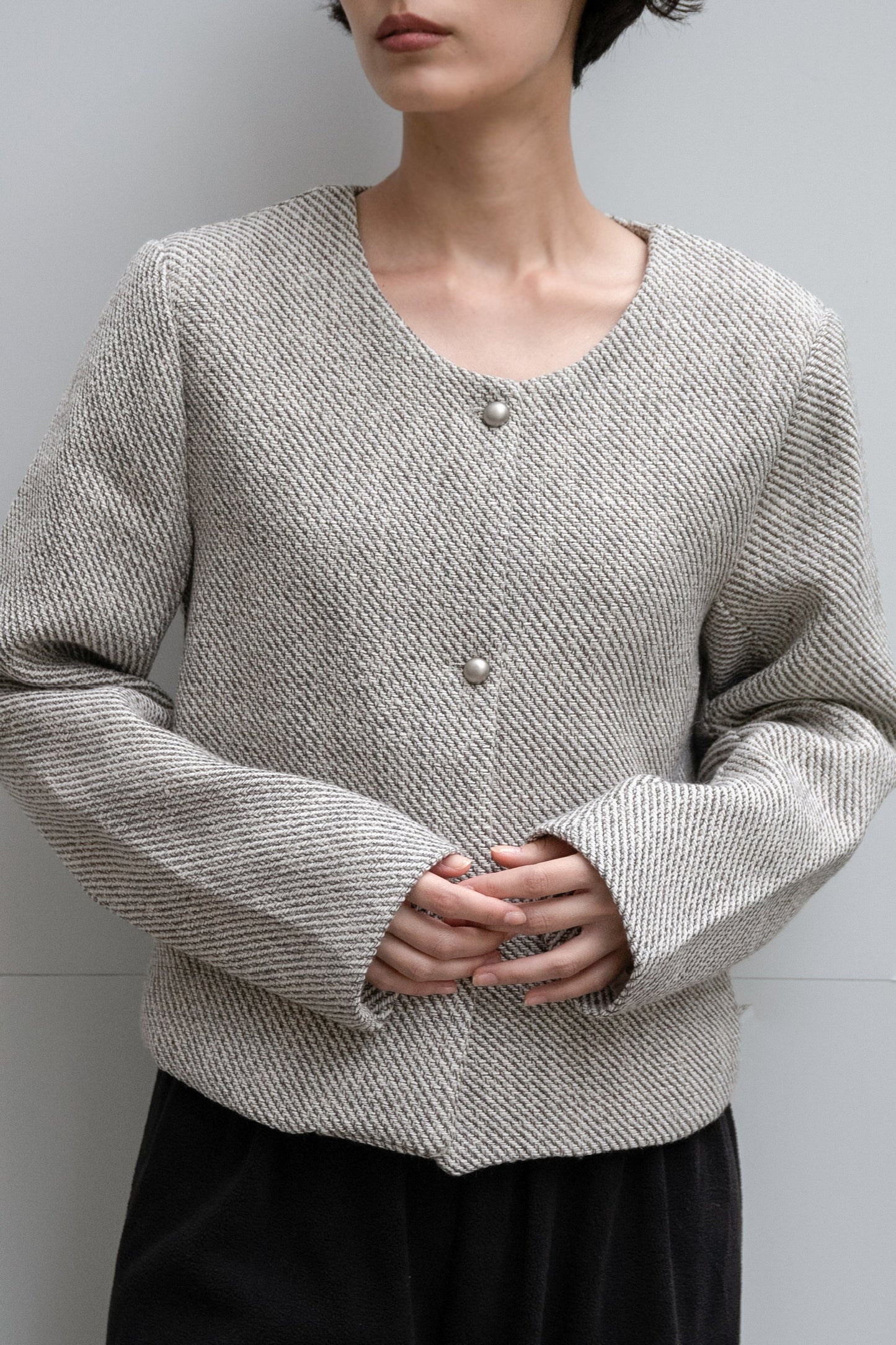 tweed button point nocollar jacket