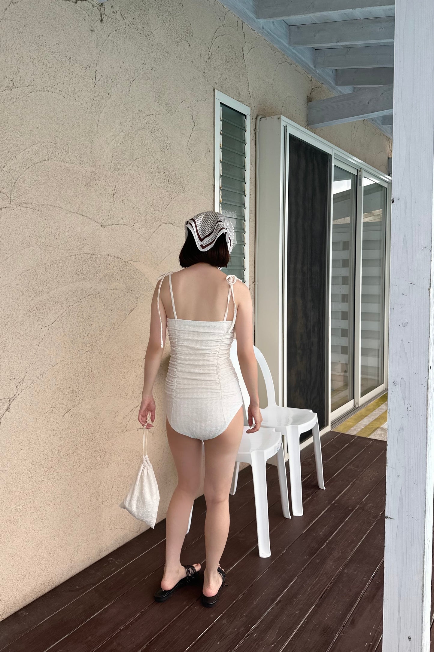 gather wrinkle ribbon swimwear