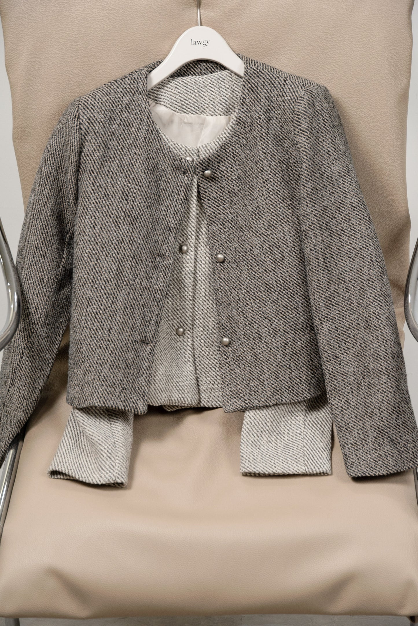 tweed button point nocollar jacket