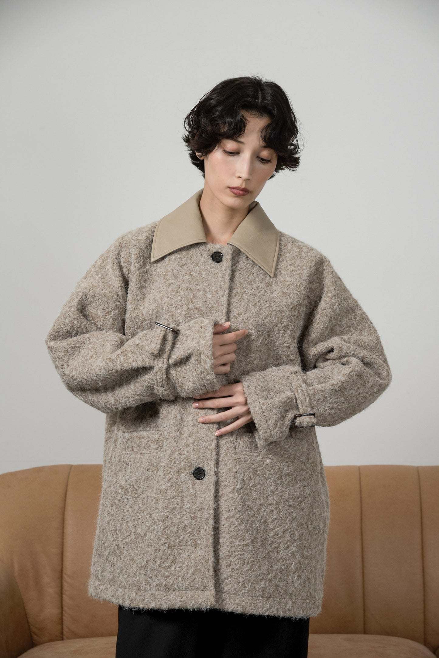 different material fluffy coat