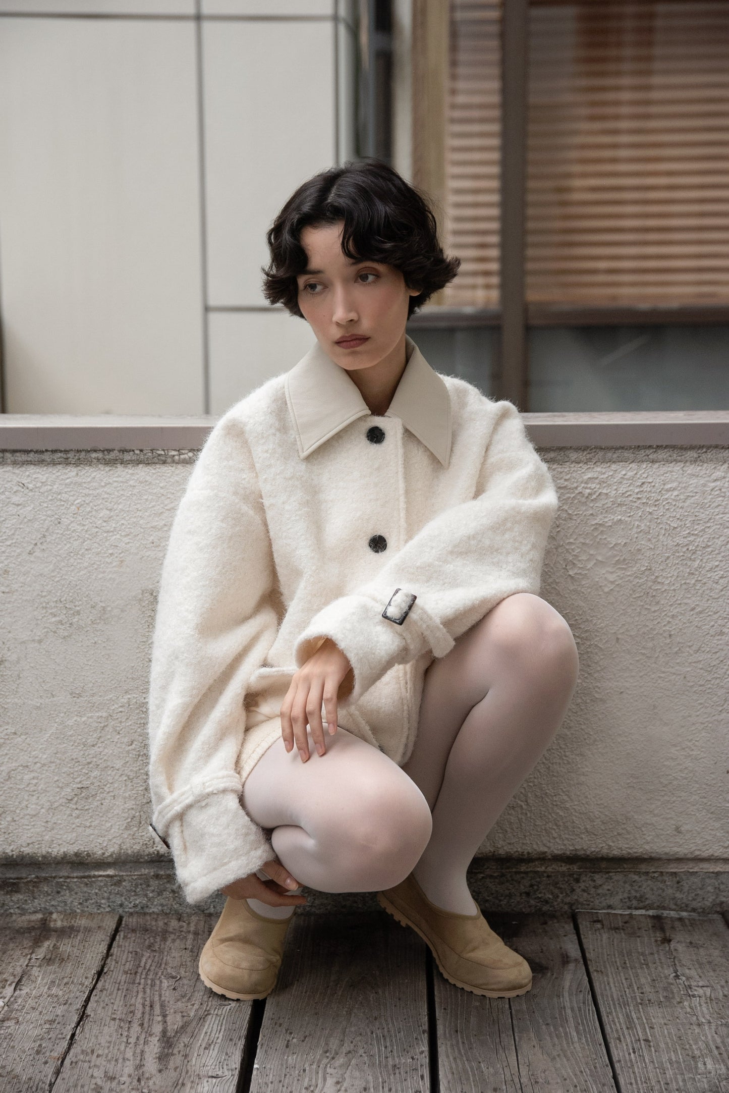 different material fluffy coat