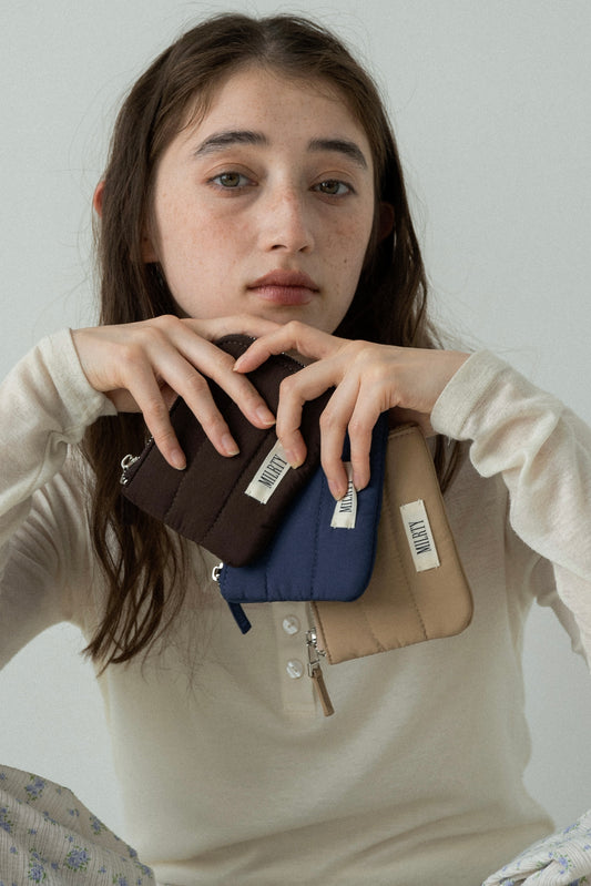 matte quilted mini zip wallet