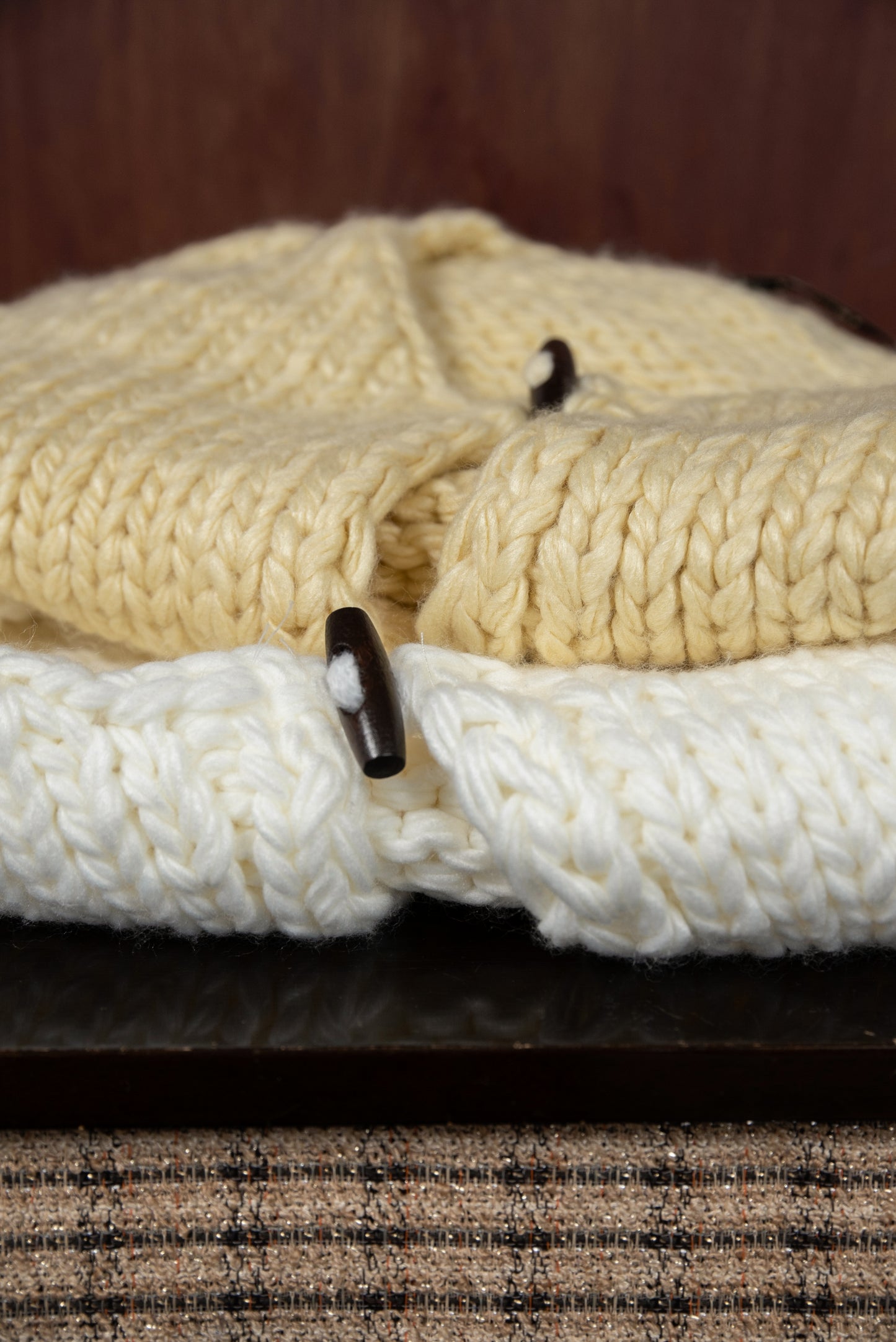 wood button chunky knit vest