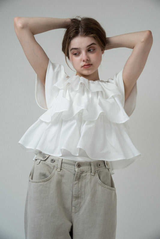 mixed material tiered ruffle tops